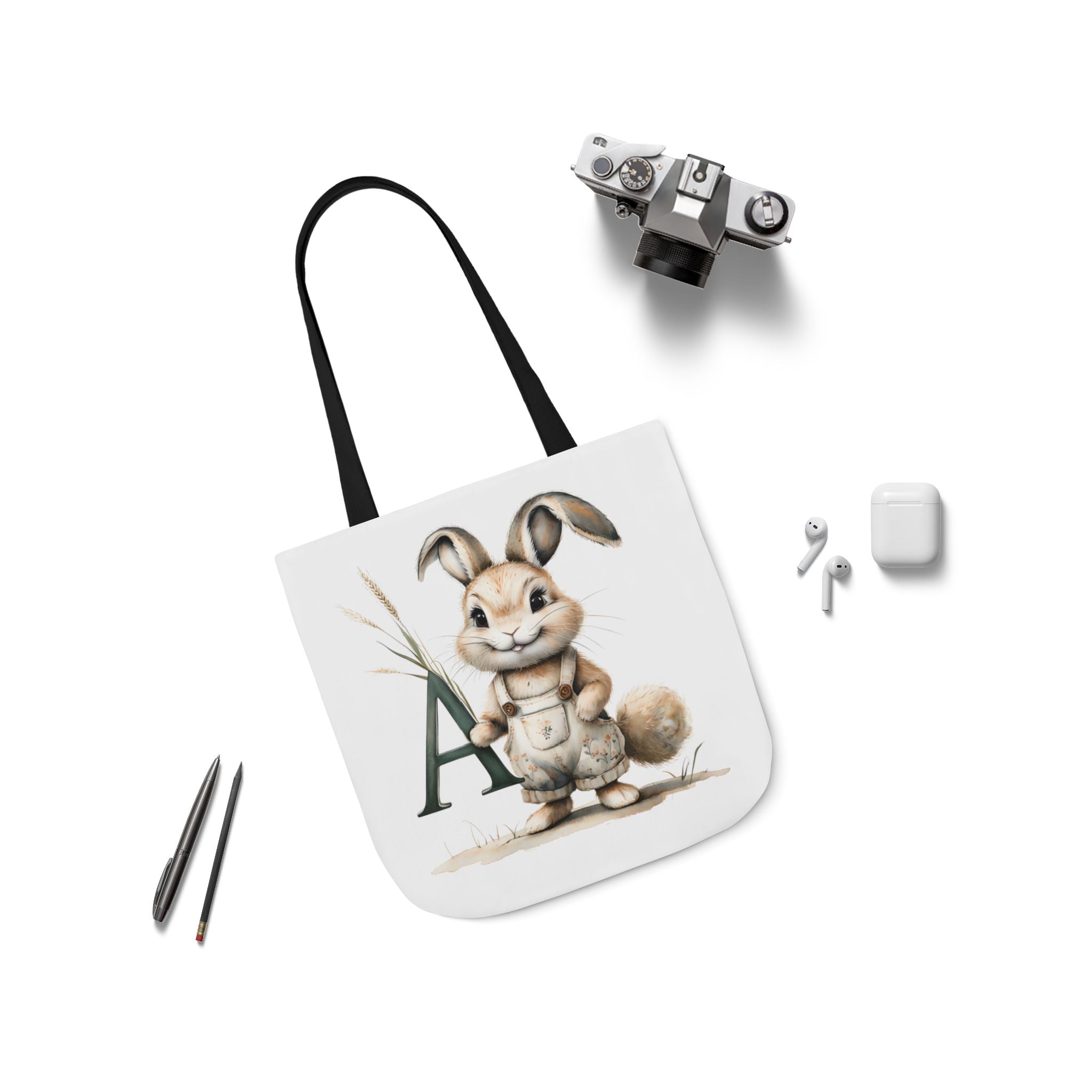 Charming Letter A Rabbit Canvas Tote Bag, Eco-Friendly Shopping, Gift for Animal Lovers, Cute Eco Tote