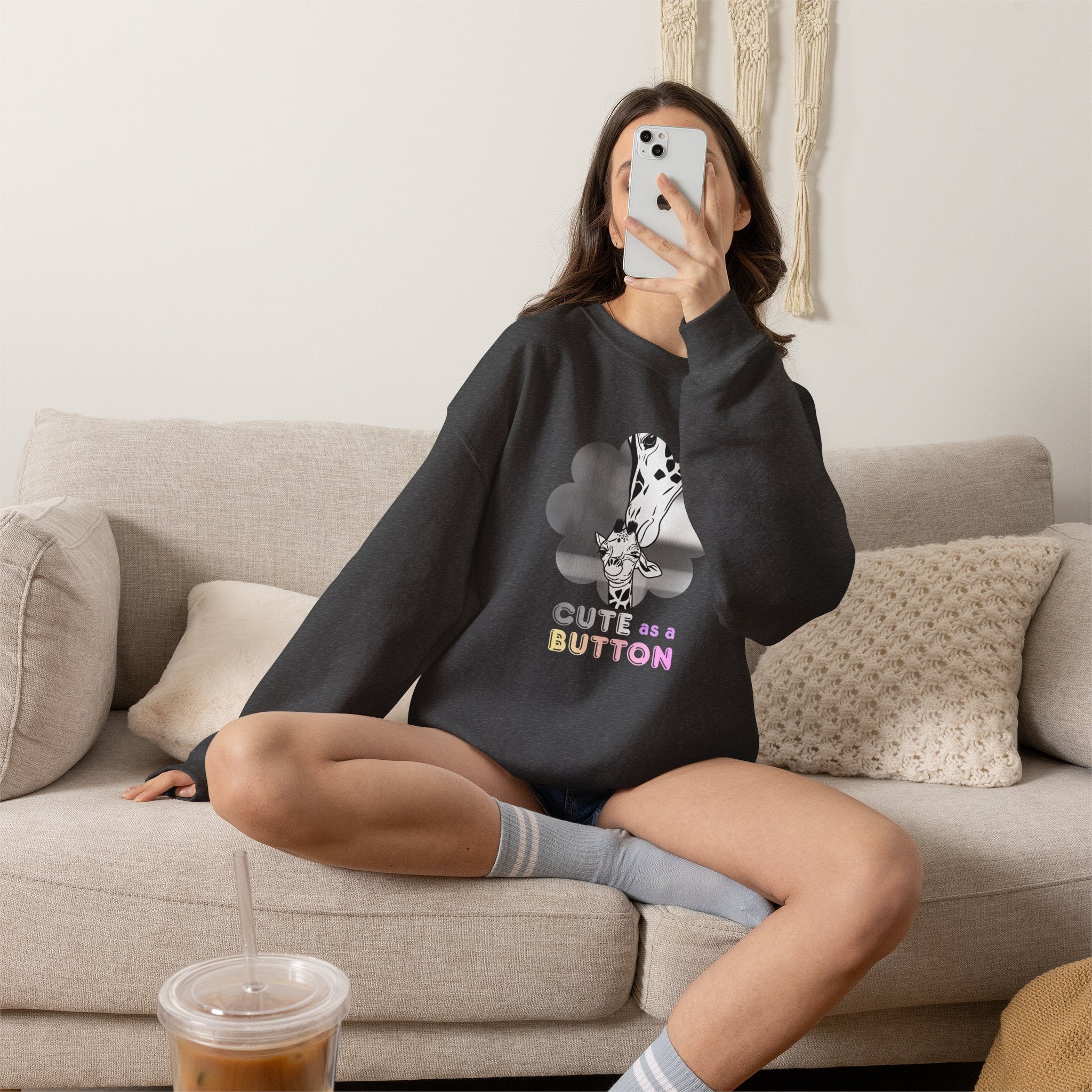 Crewneck Sweatshirt — Cute as a Button Giraffe Graphic