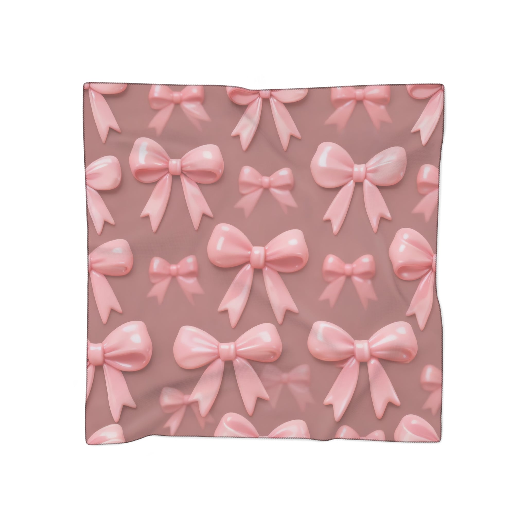 Pink Bow Print Silk-Look Scarf — Pink Bow Tie Design