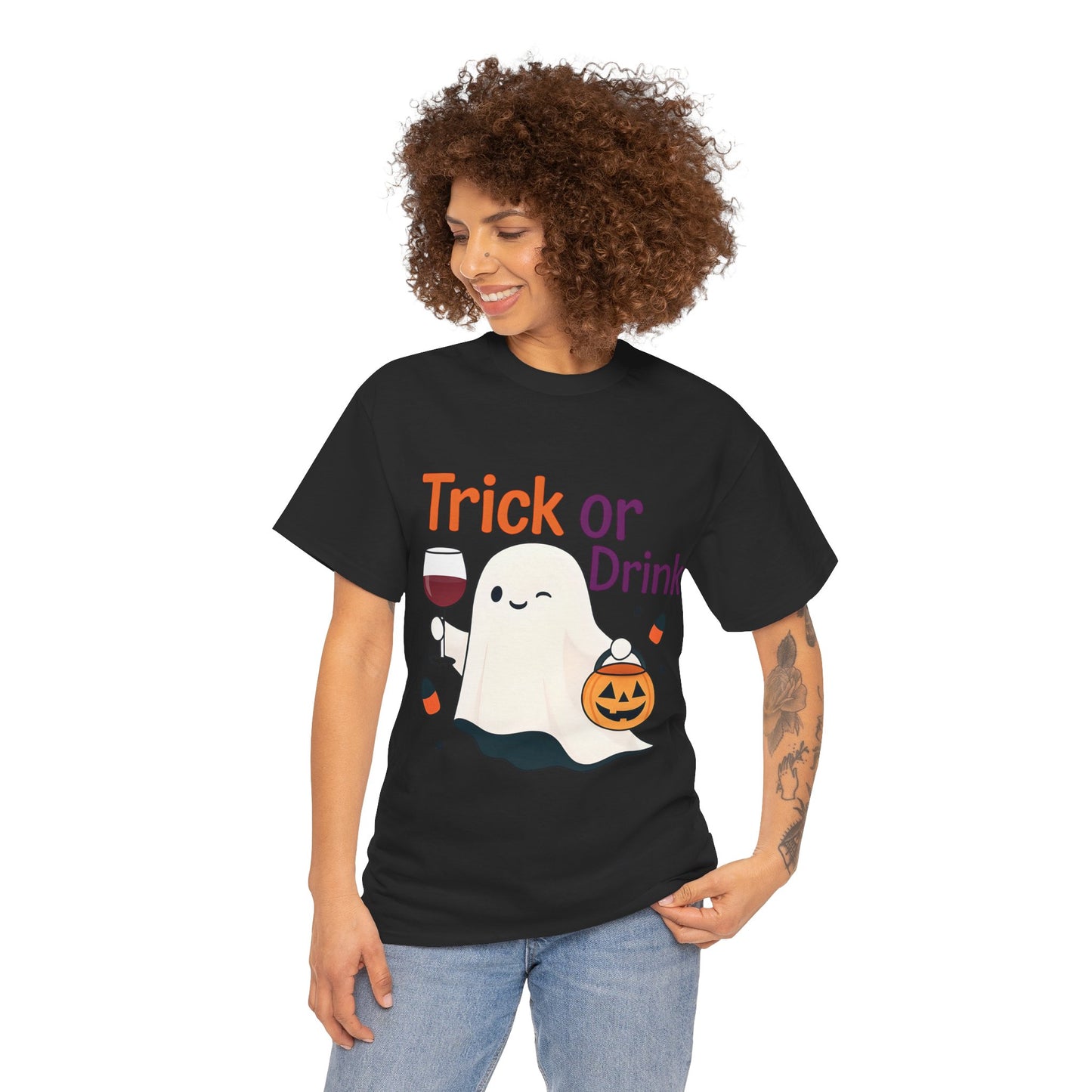 Halloween Ghost Tee, Fun Unisex Tee, Trick or Drink T-Shirt, Casual Halloween Apparel, Spooky Season Gift, Seasonal Humor Shirt