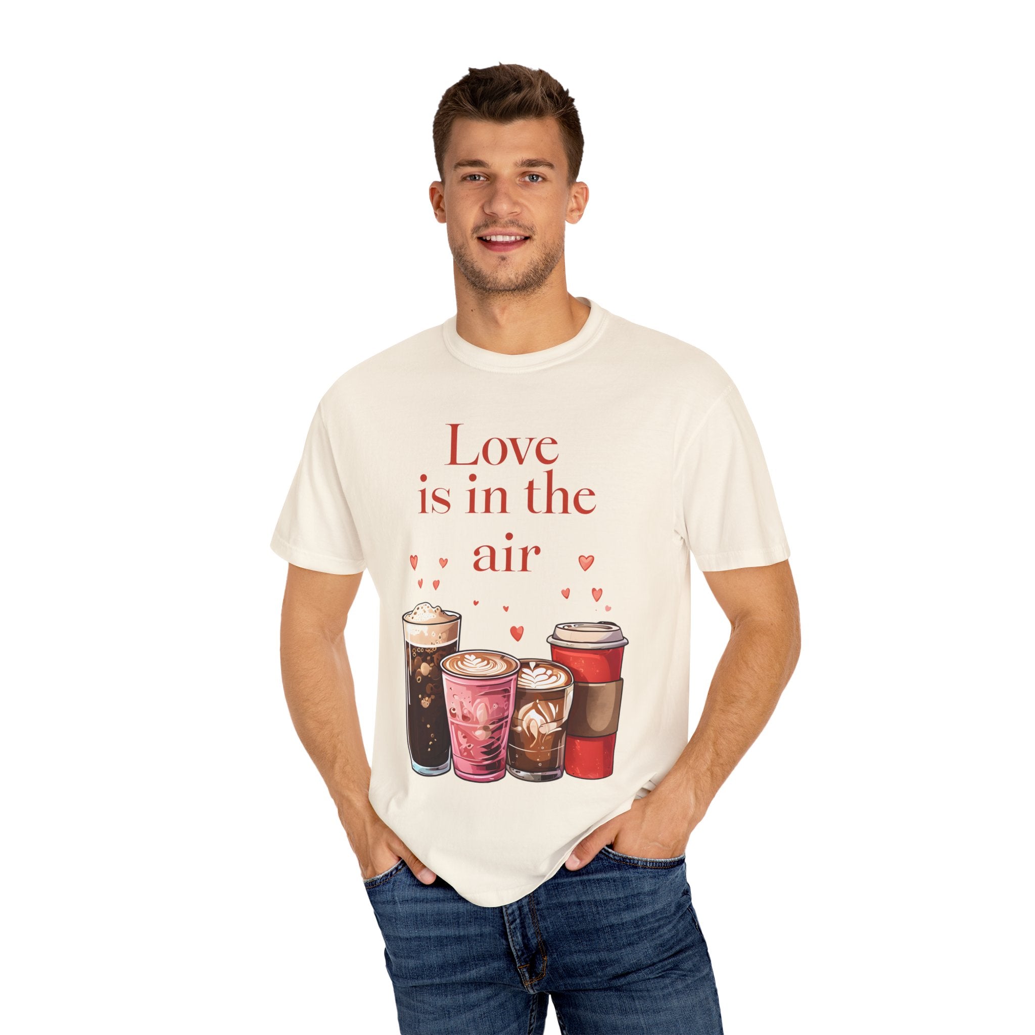 Love is in the Air Coffee T-Shirt, Funny Gift for Coffee Lovers, Valentines Day Tee, Cute Graphic Top, Unisex Casual Wear
