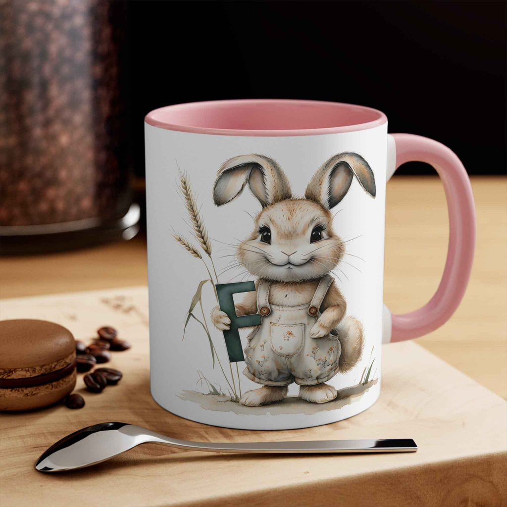 Whimsical Letter F Rabbit Design Mug, Cute Coffee Cup for Animal Lovers, Perfect Gift for Easter, Spring Decor, Unique Tea Mug