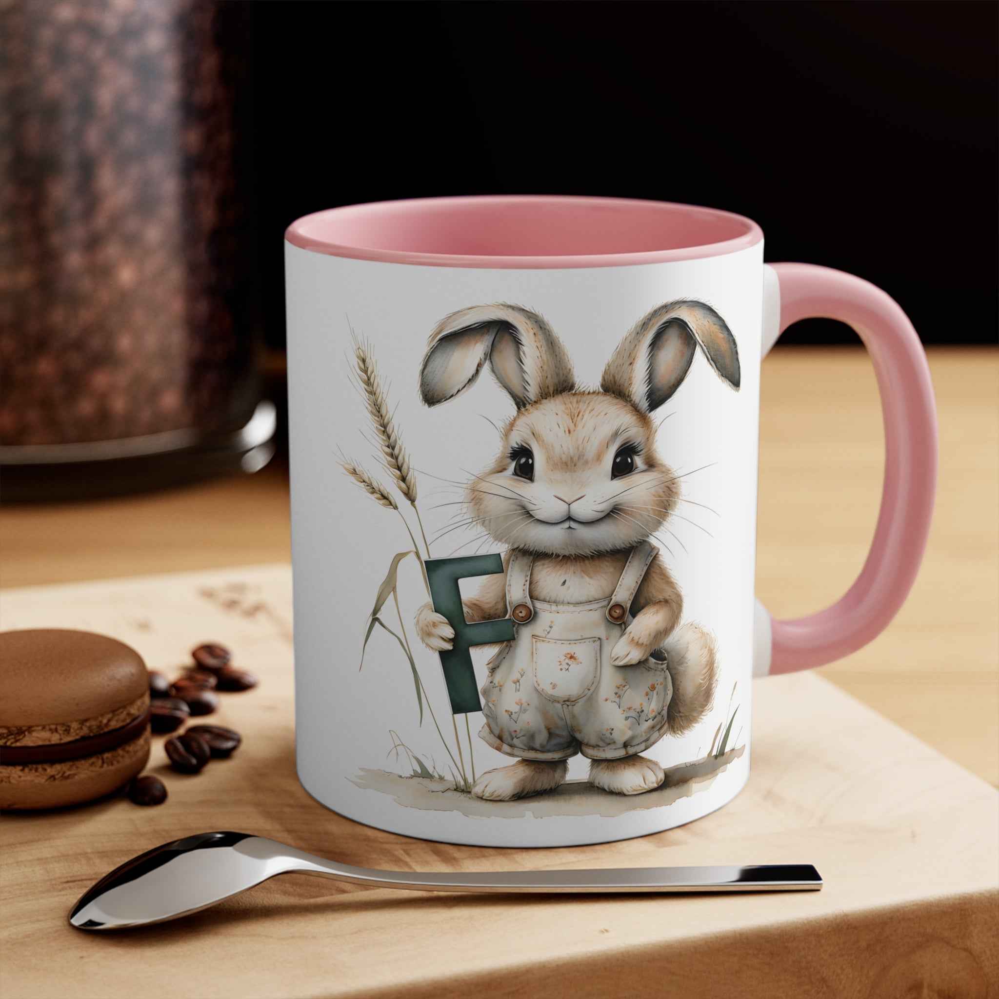 Whimsical Letter F Rabbit Design Mug, Cute Coffee Cup for Animal Lovers, Perfect Gift for Easter, Spring Decor, Unique Tea Mug