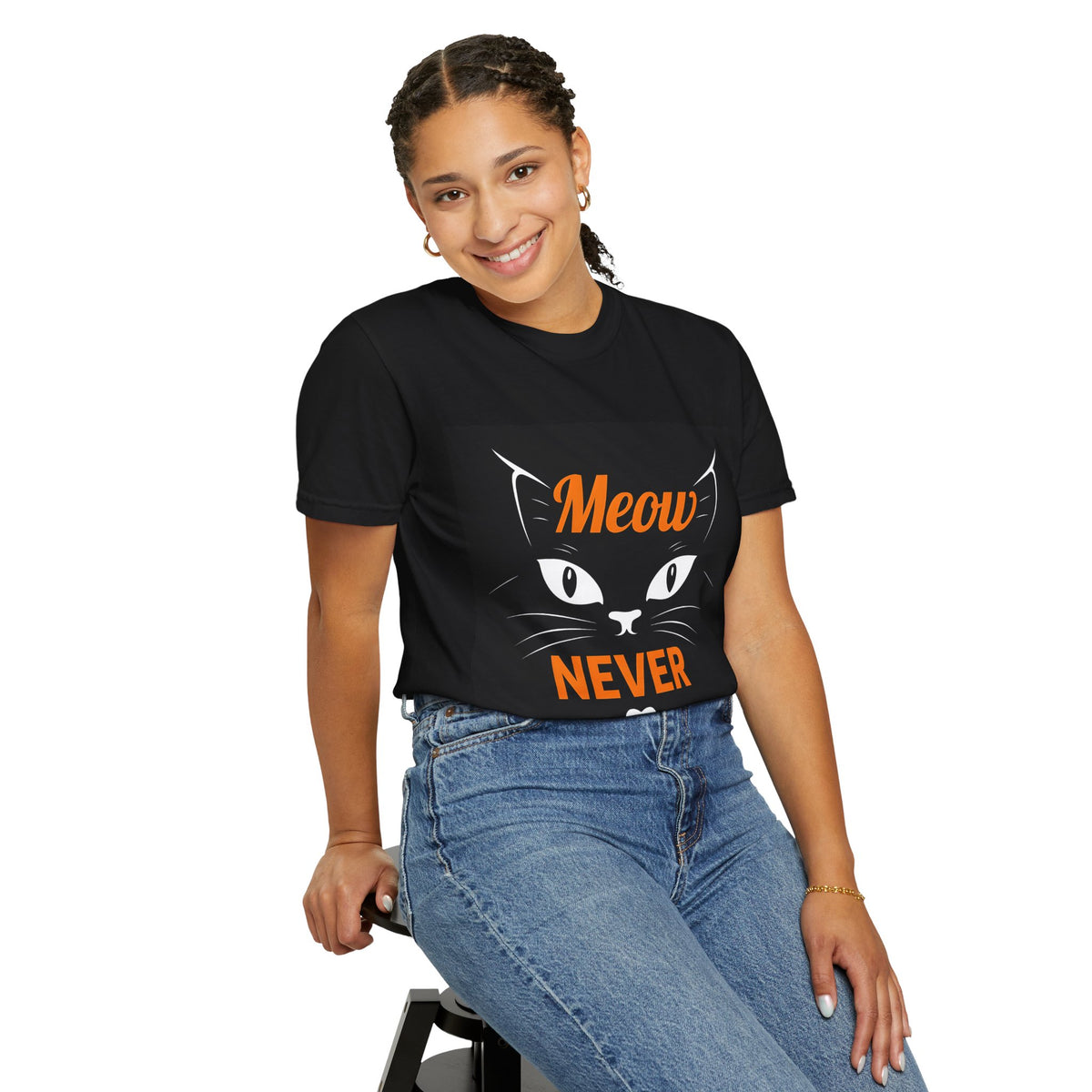 Cat Face T-Shirt — "Meow Never" Graphic Tee