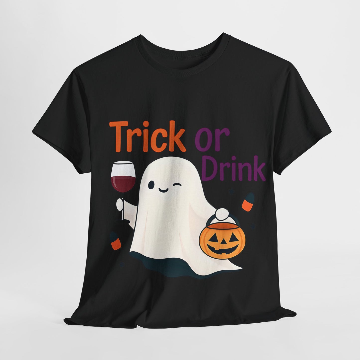 Halloween Ghost Tee, Fun Unisex Tee, Trick or Drink T-Shirt, Casual Halloween Apparel, Spooky Season Gift, Seasonal Humor Shirt
