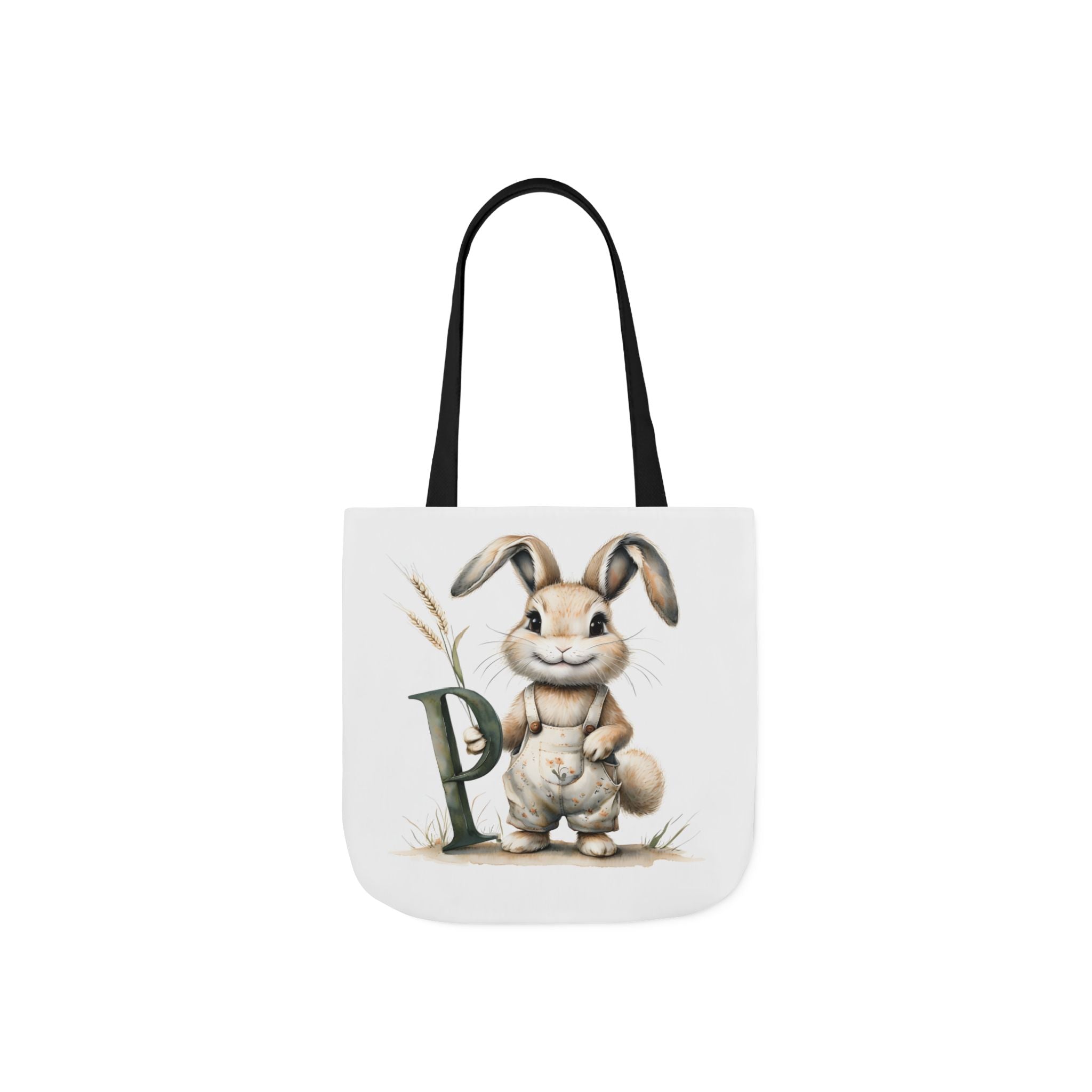 Cute Letter P Rabbit Canvas Tote Bag with 5-Colour Straps, Easter Gift, Eco-Friendly Shopping Bag, Kids Tote, Bunny Lover Bag, Spring Decor