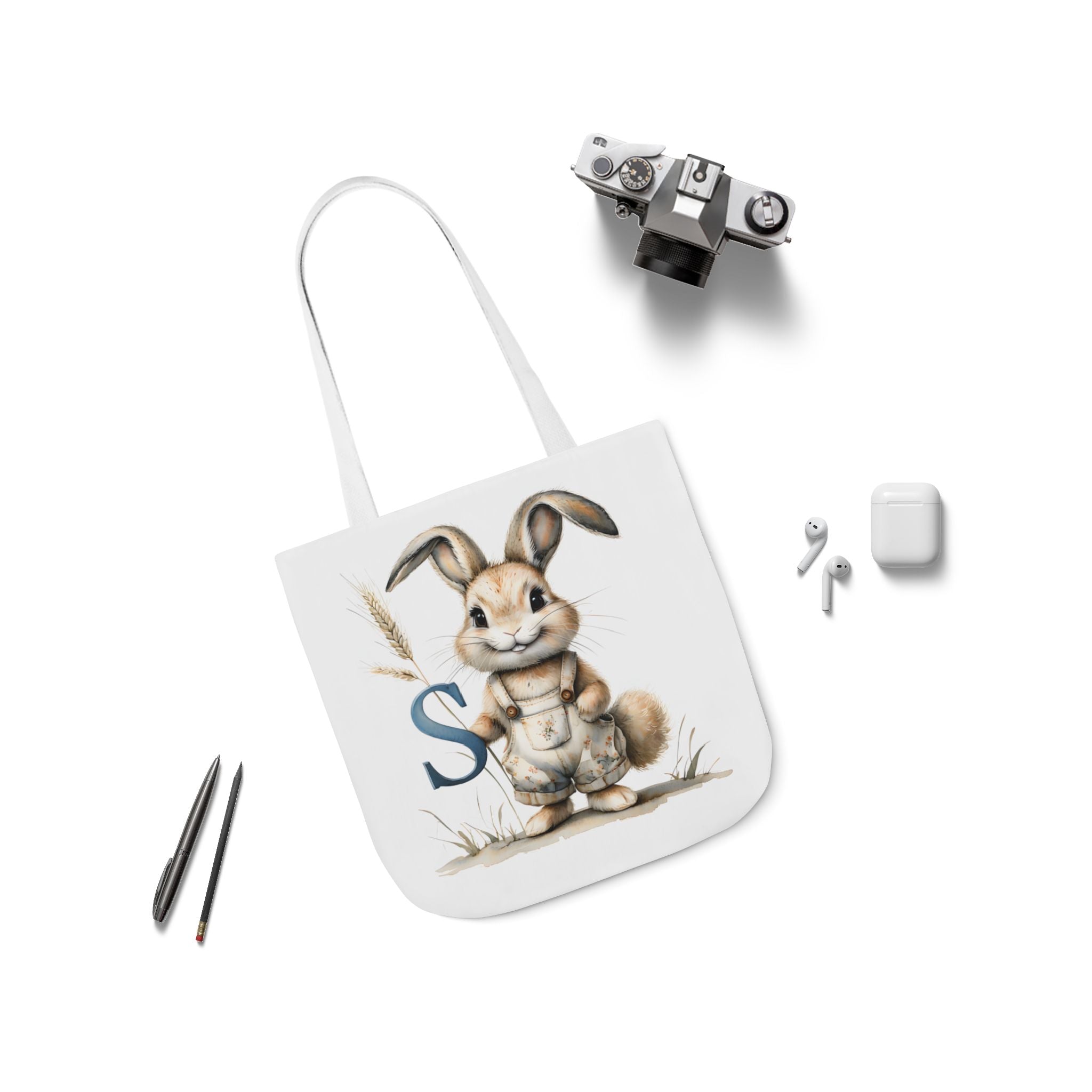 Adorable Letter S Bunny Canvas Tote Bag | Cute Easter Gift, Eco-Friendly Shopper, Spring Decor, Farmhouse Style