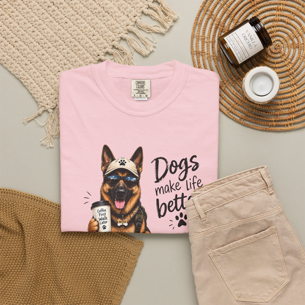Dog Lovers German Shepherd T‑Shirt — "Dogs Make Life Better" Graphic Tee