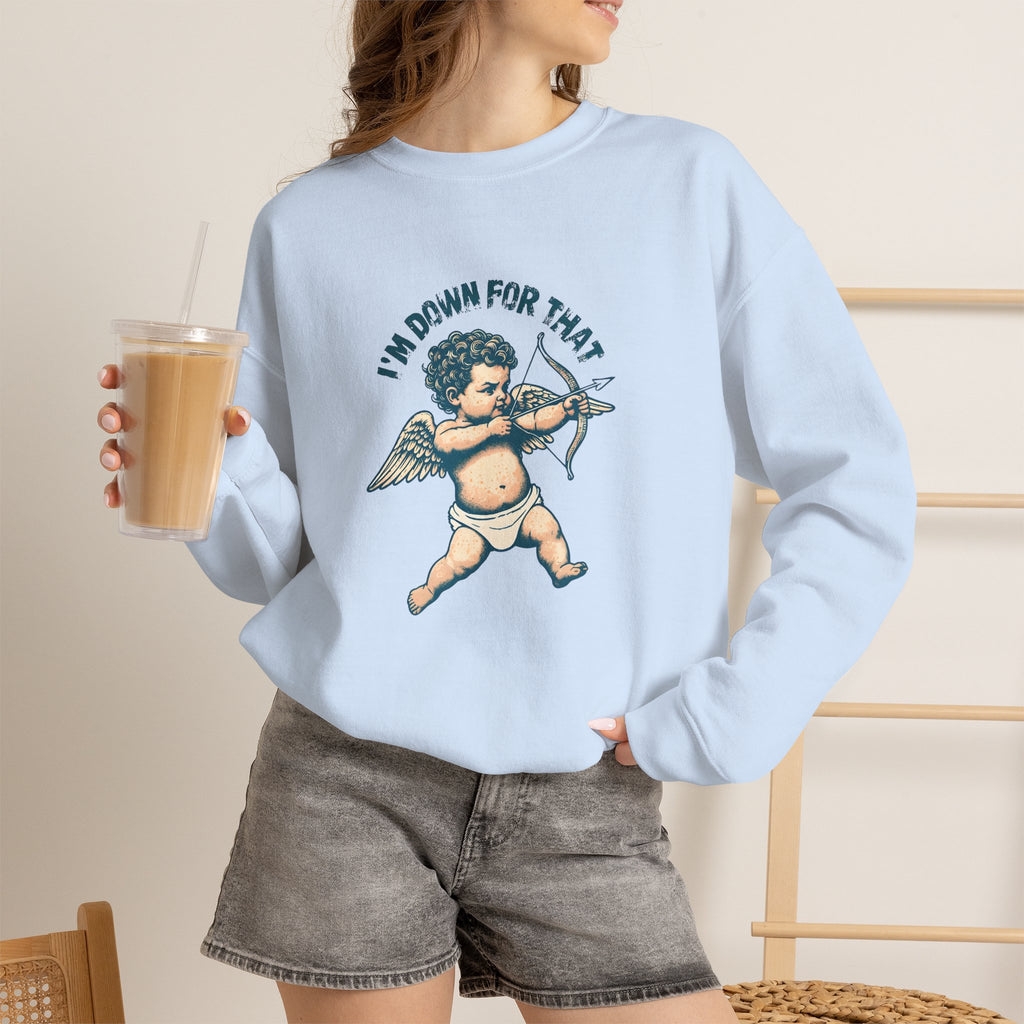 Cupid Graphic 'I'm Down For That' Crewneck Sweatshirt