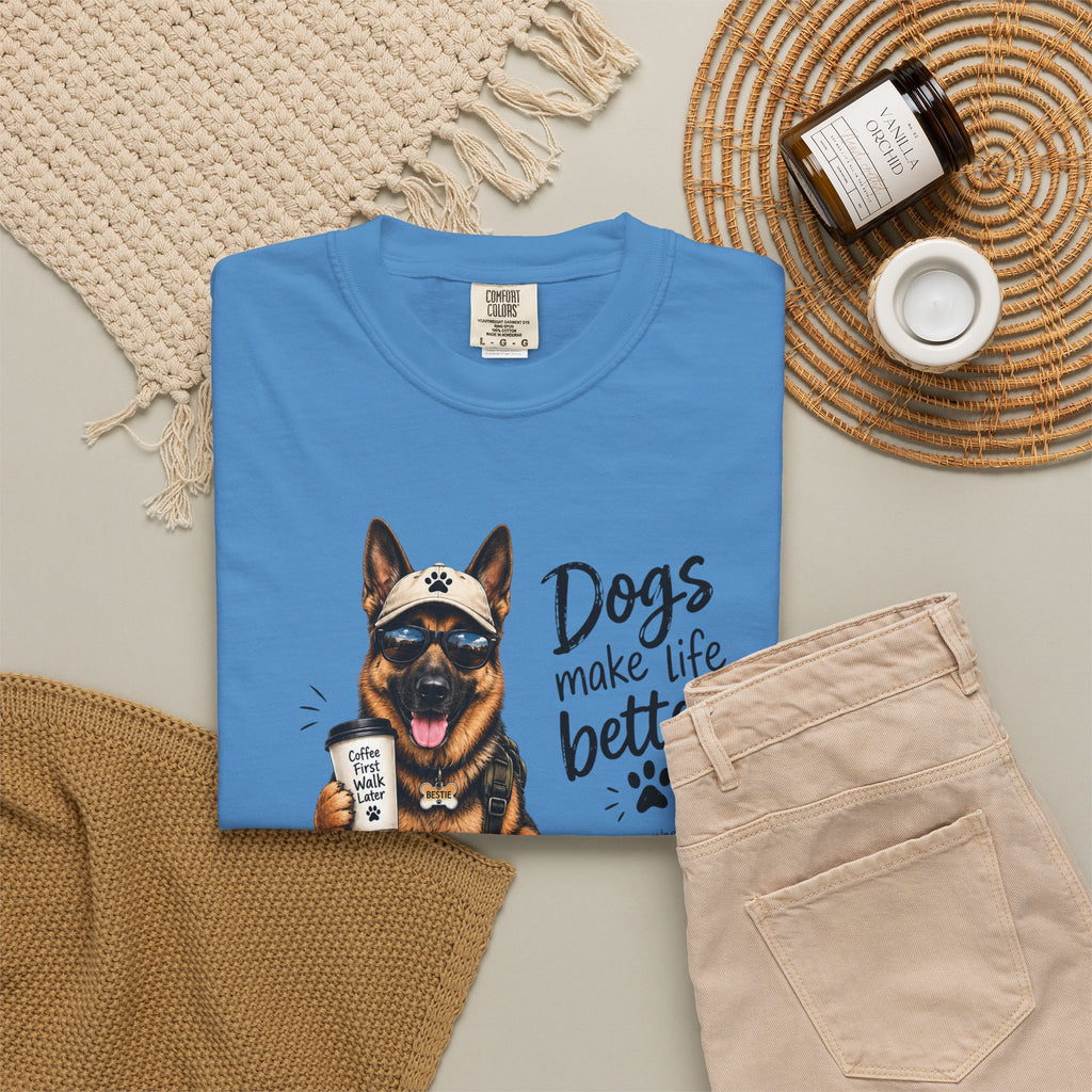 Dog Lovers German Shepherd T‑Shirt — "Dogs Make Life Better" Graphic Tee