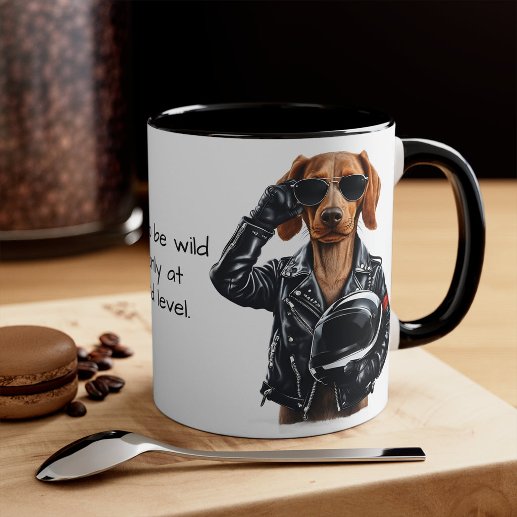 Brown Dachshund in Motorbike Outfit Accent Mug Trendy Dog Lover Mug Ideal Gift for Motorcycle and Dog Fans