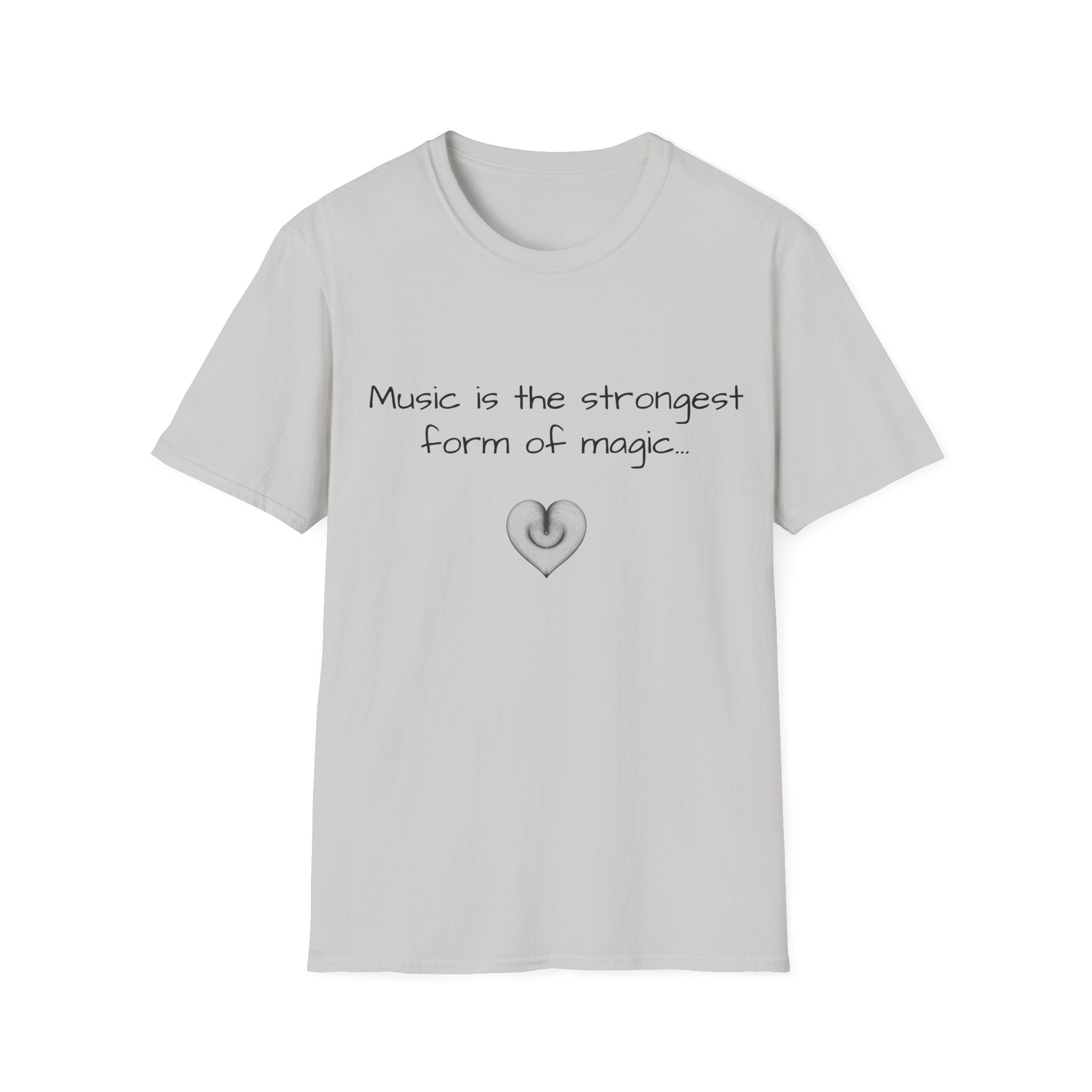 Light grey unisex T-shirt with music quote and heart graphic