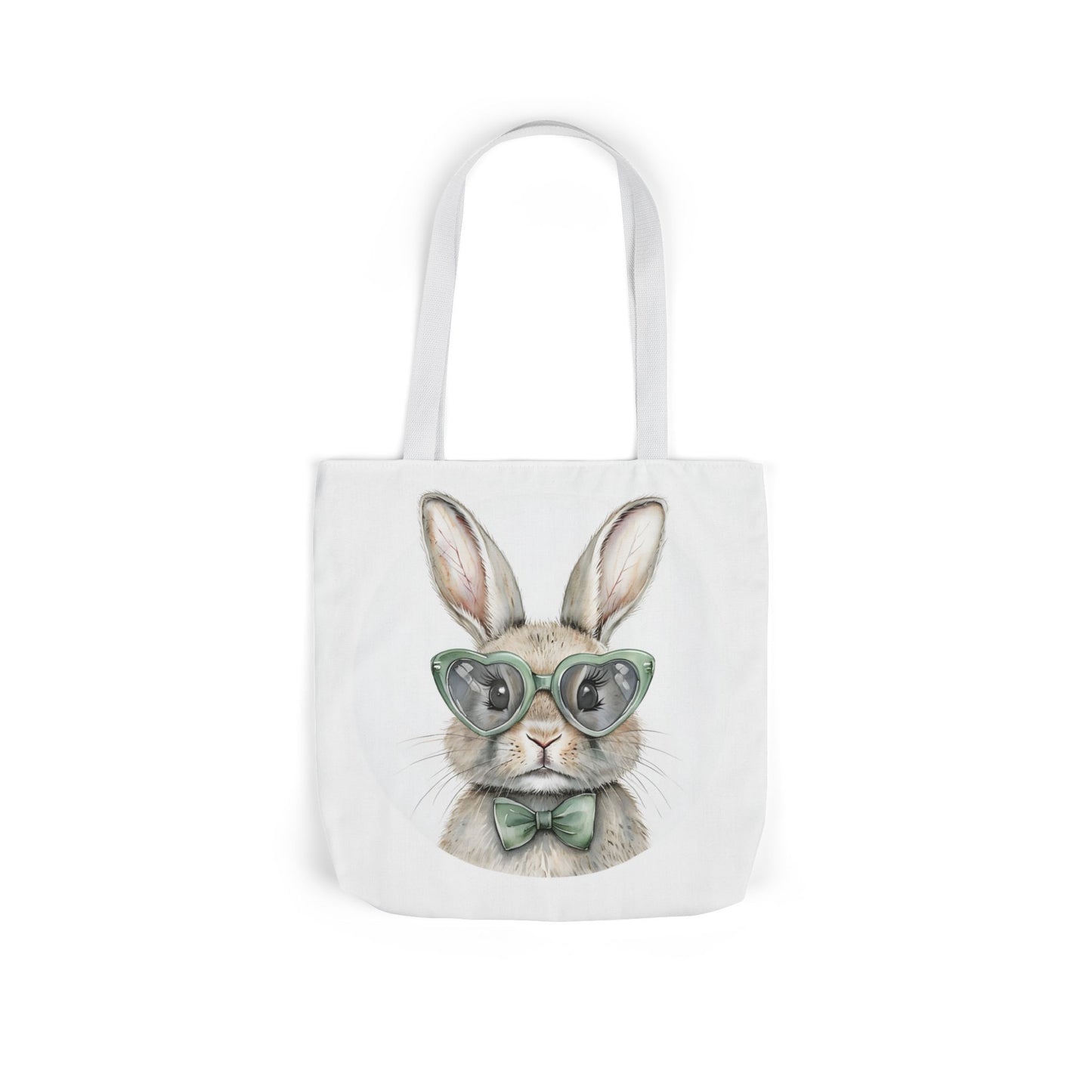 Playful Double Sided Bunny Canvas Tote Bag with 5-Color Straps, Eco-Friendly, Spring Gift, Perfect for Easter, Cute Animal Lover Bag