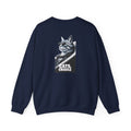 Navy crewneck sweatshirt with cat graphic on back