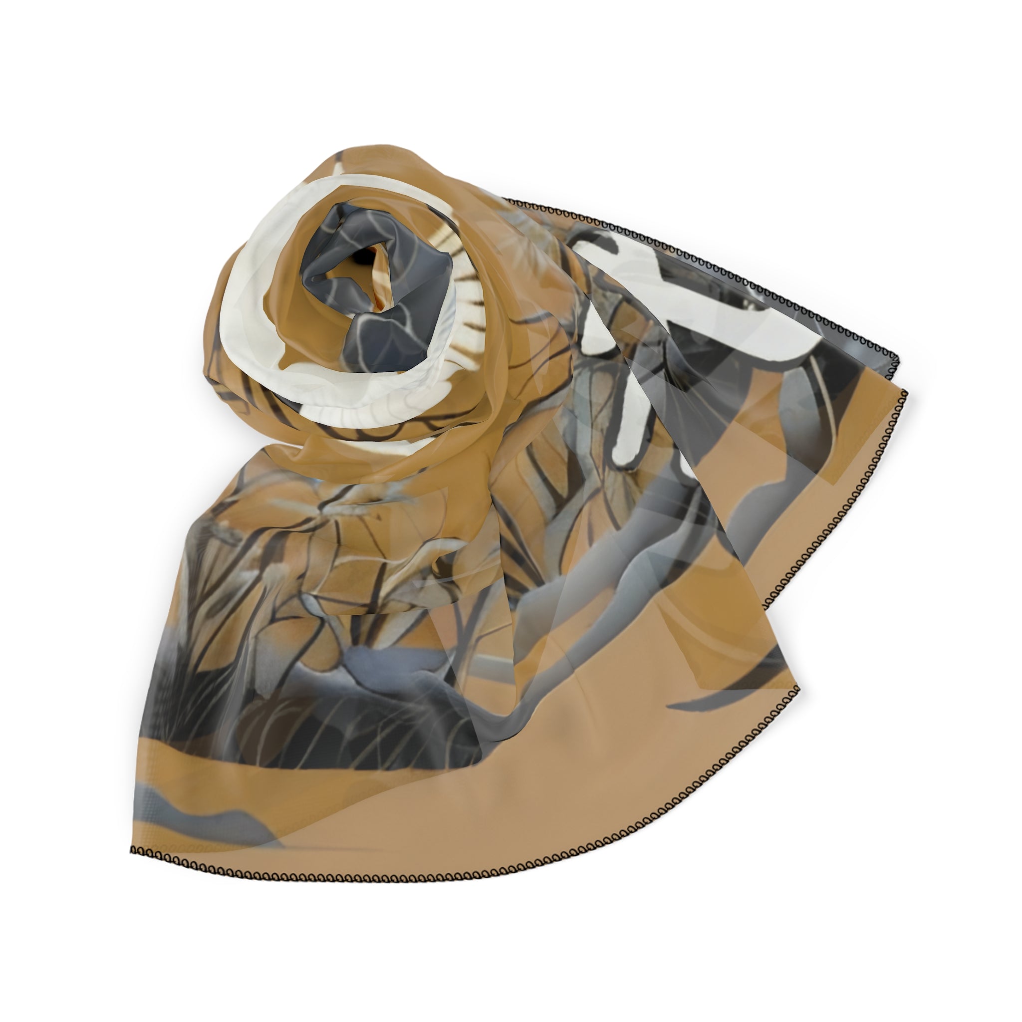 Silk-Look Crane Scarf — Lightweight East Asian Crane Fashion Scarf
