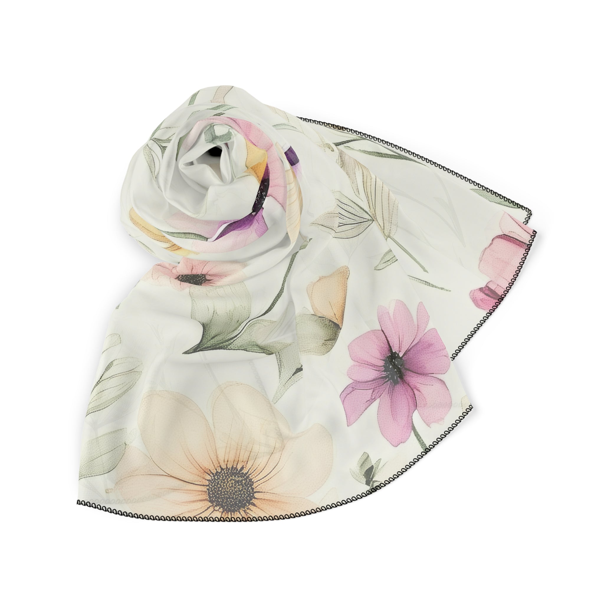 Pastel Delicate Floral Silk-Look Scarf — Soft Garden Print