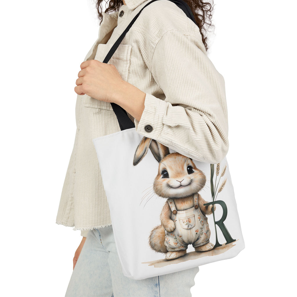 Adorable Letter R Bunny Canvas Tote Bag, Cute Easter Gift, Eco-friendly Shopping Bag, Kids' Party Gift