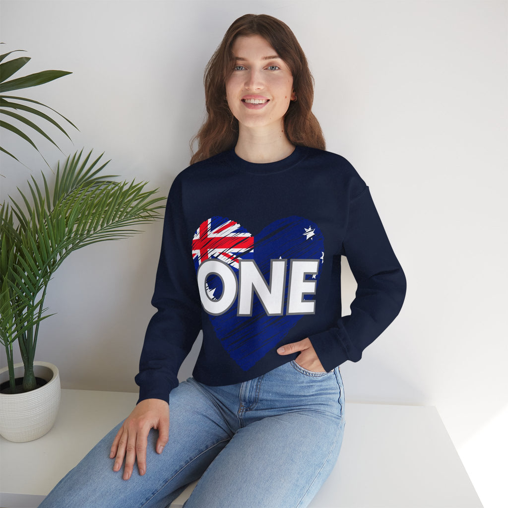 Australia ONE Heart Crewneck Unity Sweatshirt – Patriotic Aussie Design