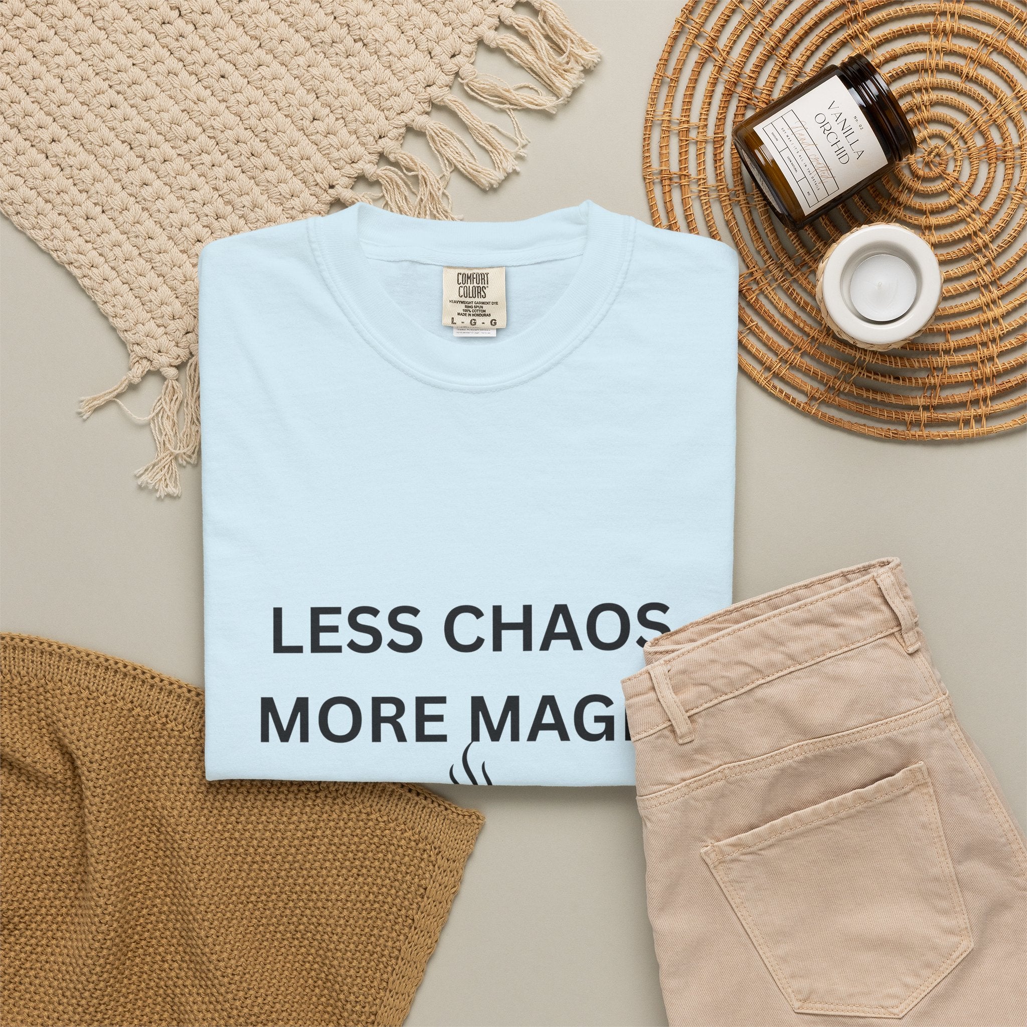 Less Chaos, More Magic T-Shirt — Cozy Coffee Cup Graphic Tee