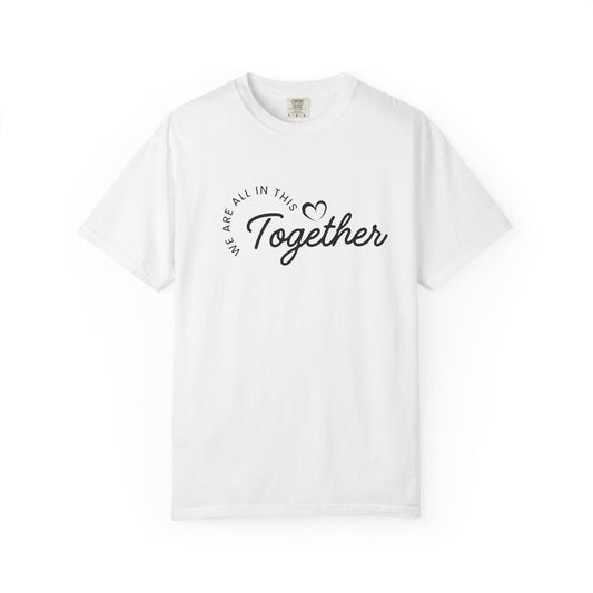 Unisex ONE Together Heart T-Shirt — "We Are All In This Together" Front Text, Australian Flag One Back Design