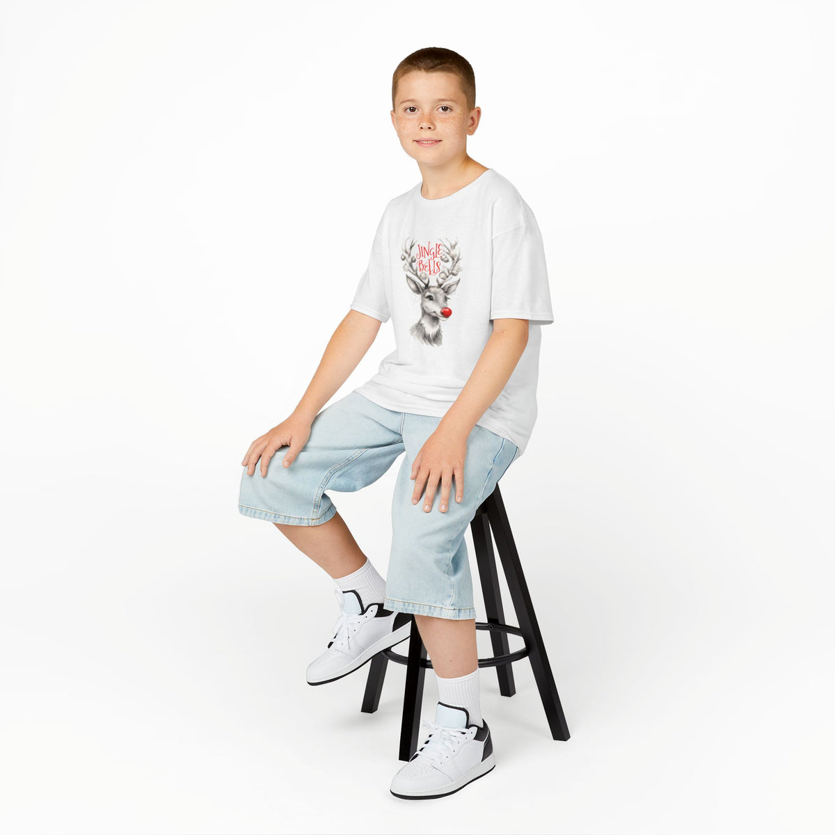 Kids Tee — 'Jingle Bells' Reindeer Christmas Shirt