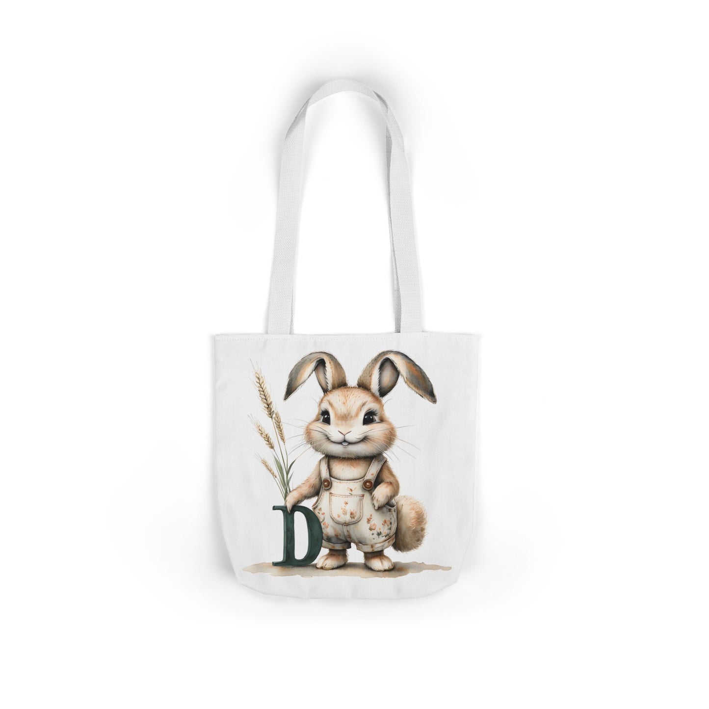 Adorable Letter D Bunny Canvas Tote Bag, Spring Shopping, Easter Gift, Personalized Reusable Bag, Cute Animal Lover Tote, Eco-Friendly Bag