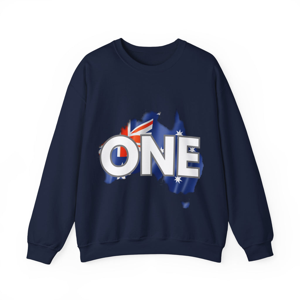 Australia ONE Flag Crewneck Unity Sweatshirt – Patriotic Aussie Map Design