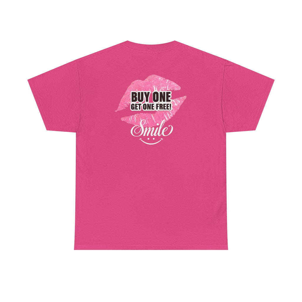 Smile Lip Print Tee — "Buy One Get One Free" Graphic T-Shirt Back Print