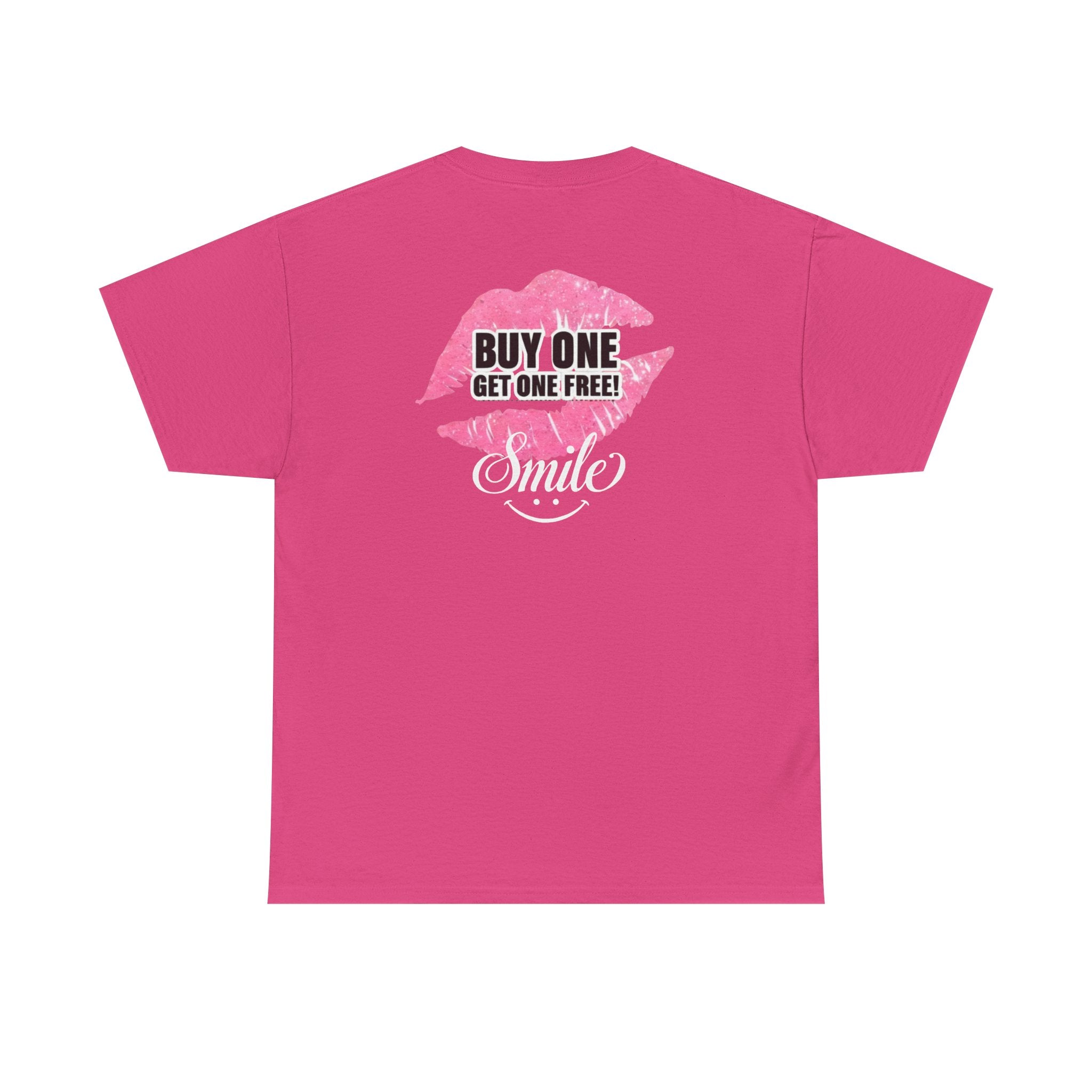 Smile Lip Print Tee — "Buy One Get One Free" Graphic T-Shirt Back Print