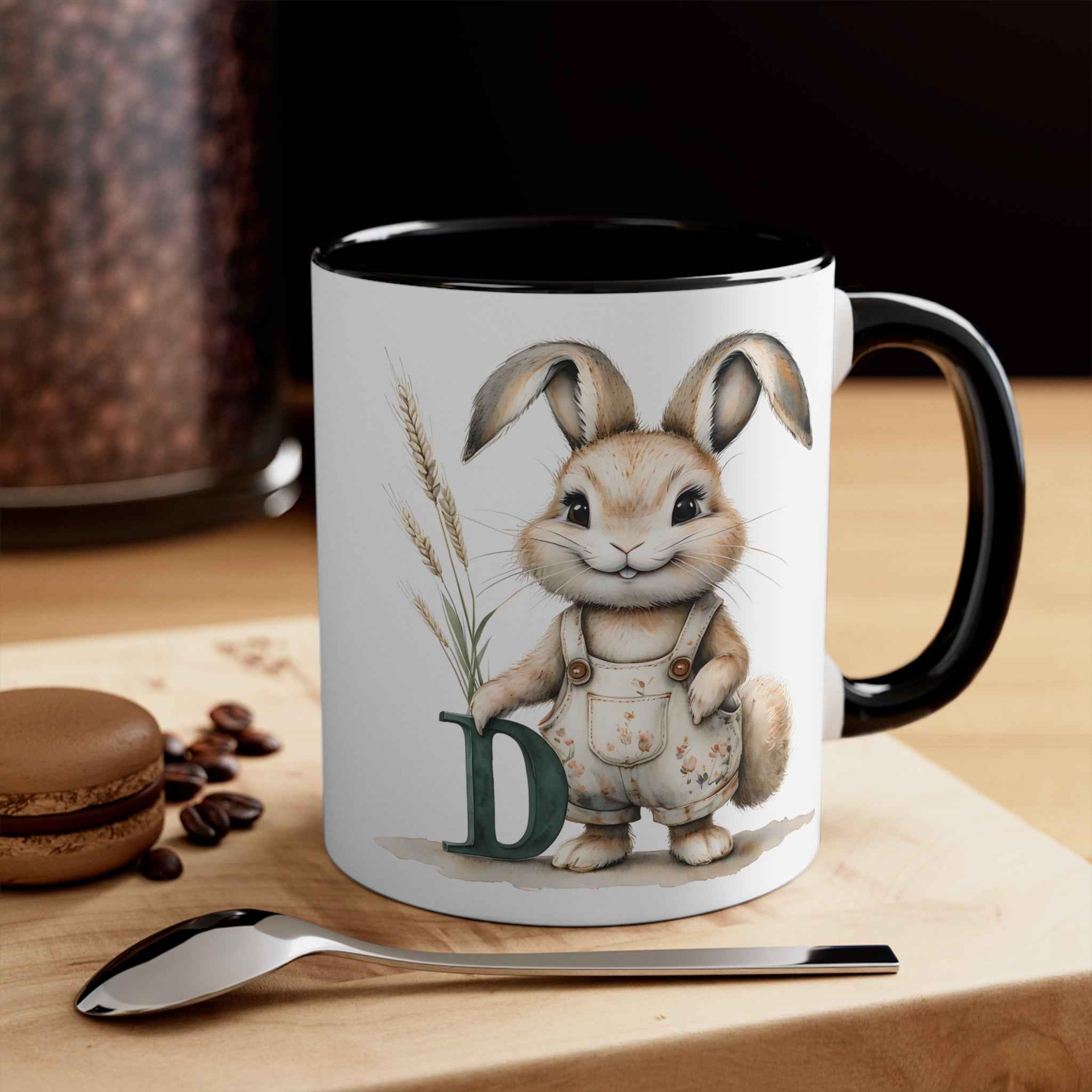 Whimsical Letter D Bunny Accent Mug - Cute Rabbit Design for Coffee Lovers, Unique Gift for Easter, Kids, Home Decor