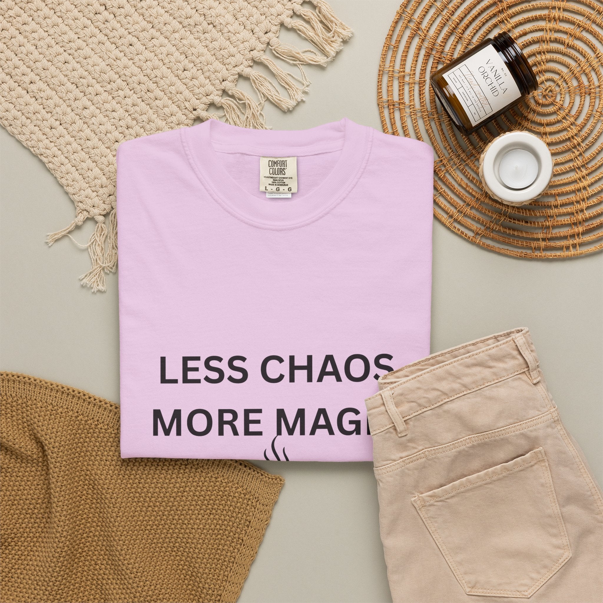 Less Chaos, More Magic T-Shirt — Cozy Coffee Cup Graphic Tee