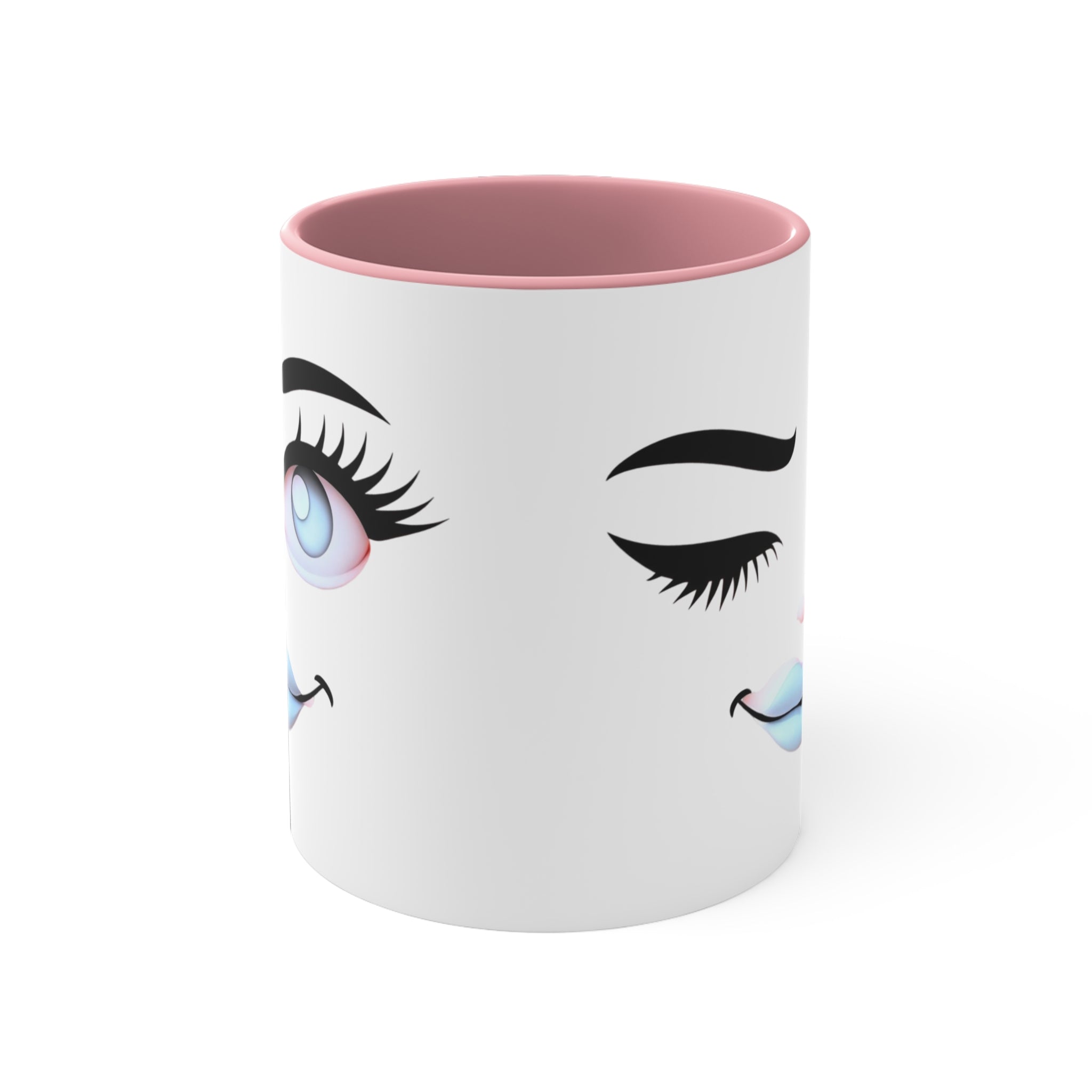 Winking PINK Quirky Face Outline Accent Mug 11oz