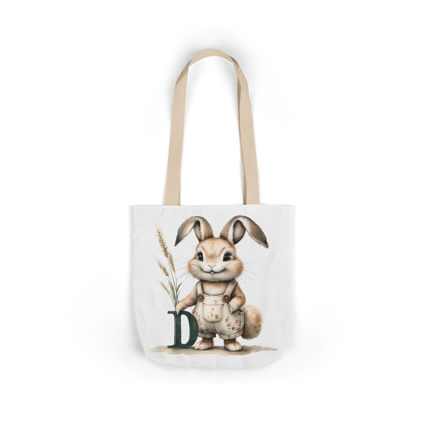 Adorable Letter D Bunny Canvas Tote Bag, Spring Shopping, Easter Gift, Personalized Reusable Bag, Cute Animal Lover Tote, Eco-Friendly Bag