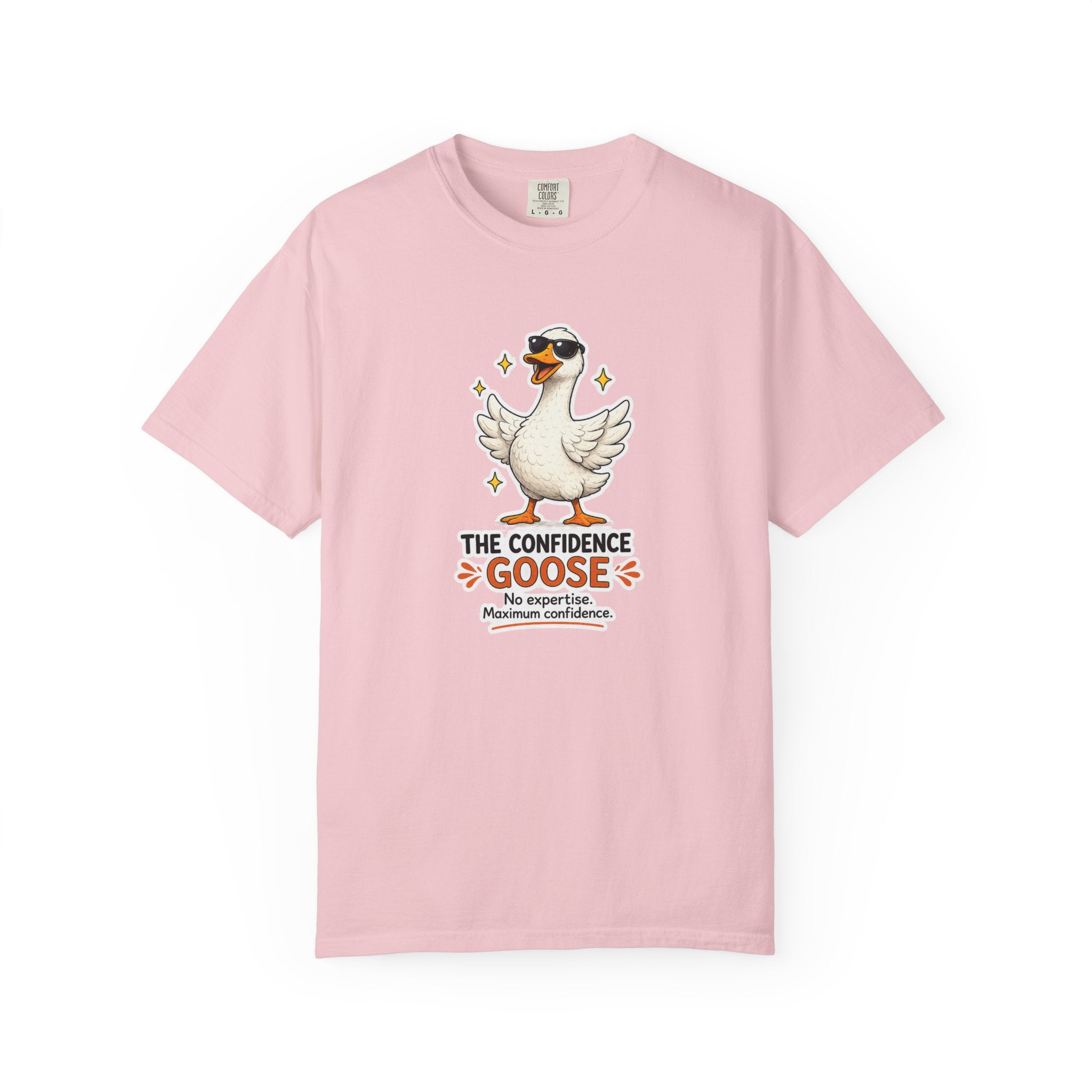 Blush pink Confidence Goose graphic T-shirt with white goose and star badge print