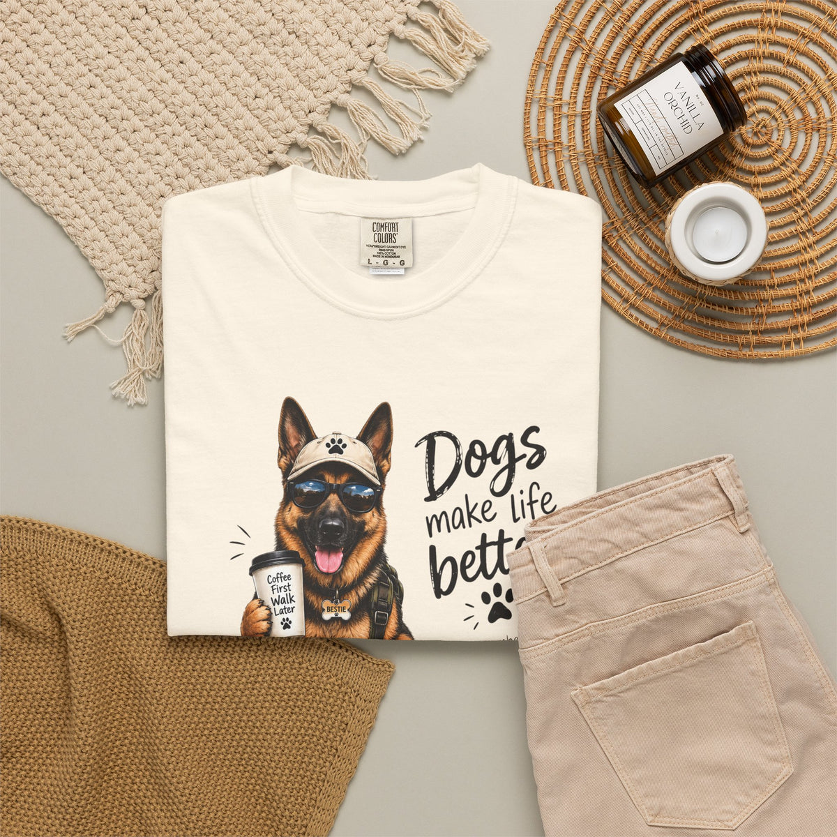 Dog Lovers German Shepherd T‑Shirt — "Dogs Make Life Better" Graphic Tee