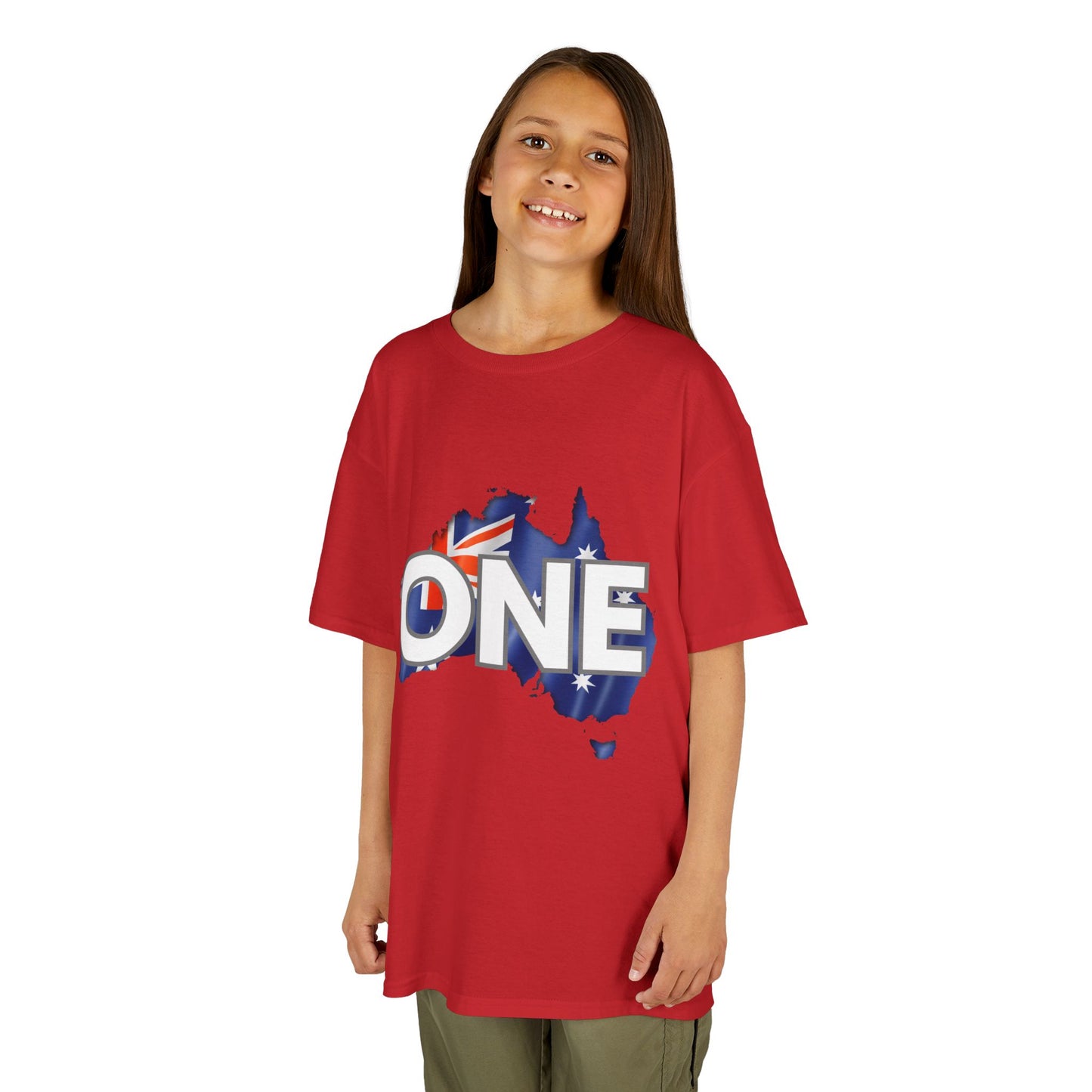 Kids Tee — "ONE" Australia Map Flag Unity Design (Patriotic Australia Day Shirt)