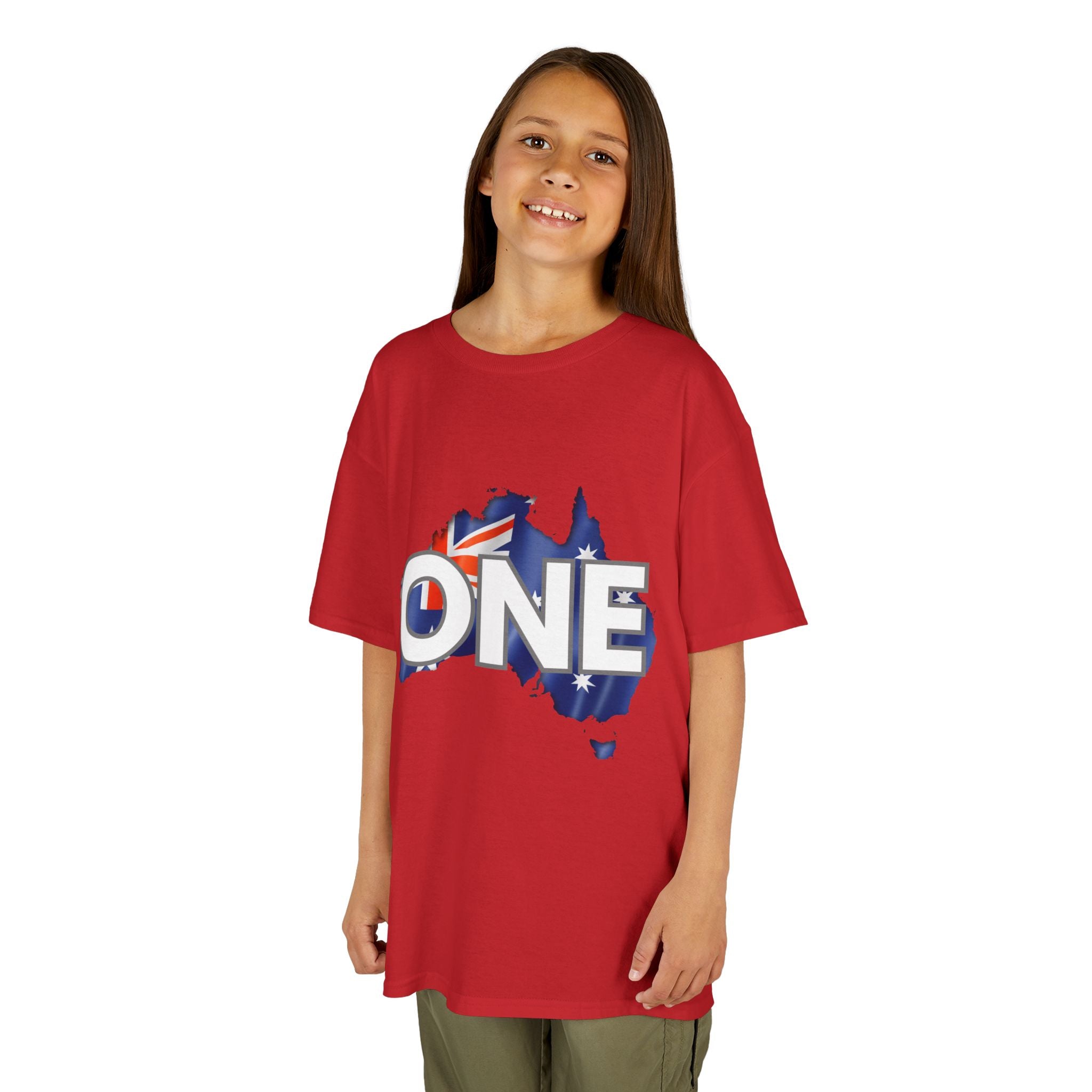 Kids Tee — "ONE" Australia Map Flag Unity Design (Patriotic Australia Day Shirt)