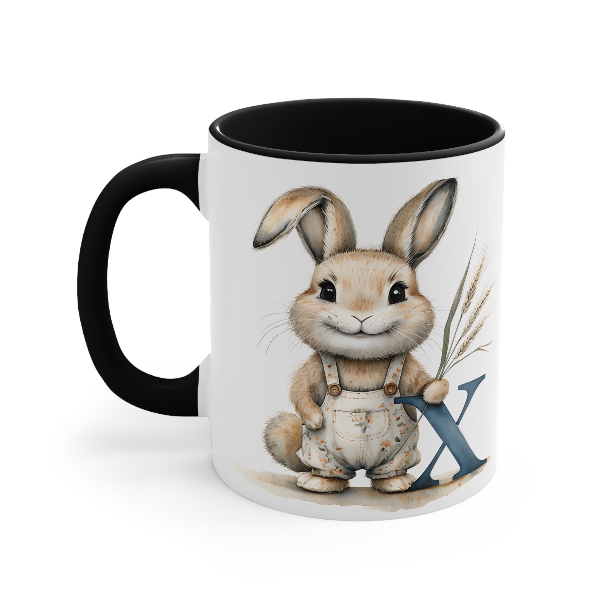 Whimsical Letter X Bunny Mugs, Cute Rabbit Coffee Cup, Seasonal Gift for Kids, Spring Decor, Animal Lover Mug, Unique Easter Gift