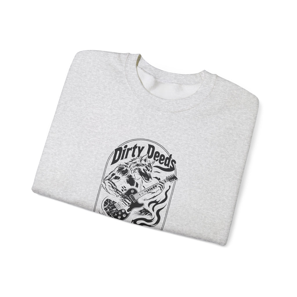 Crewneck Sweatshirt — 'Dirty Deeds Done Dirt Cheap' Retro Skull Graphic