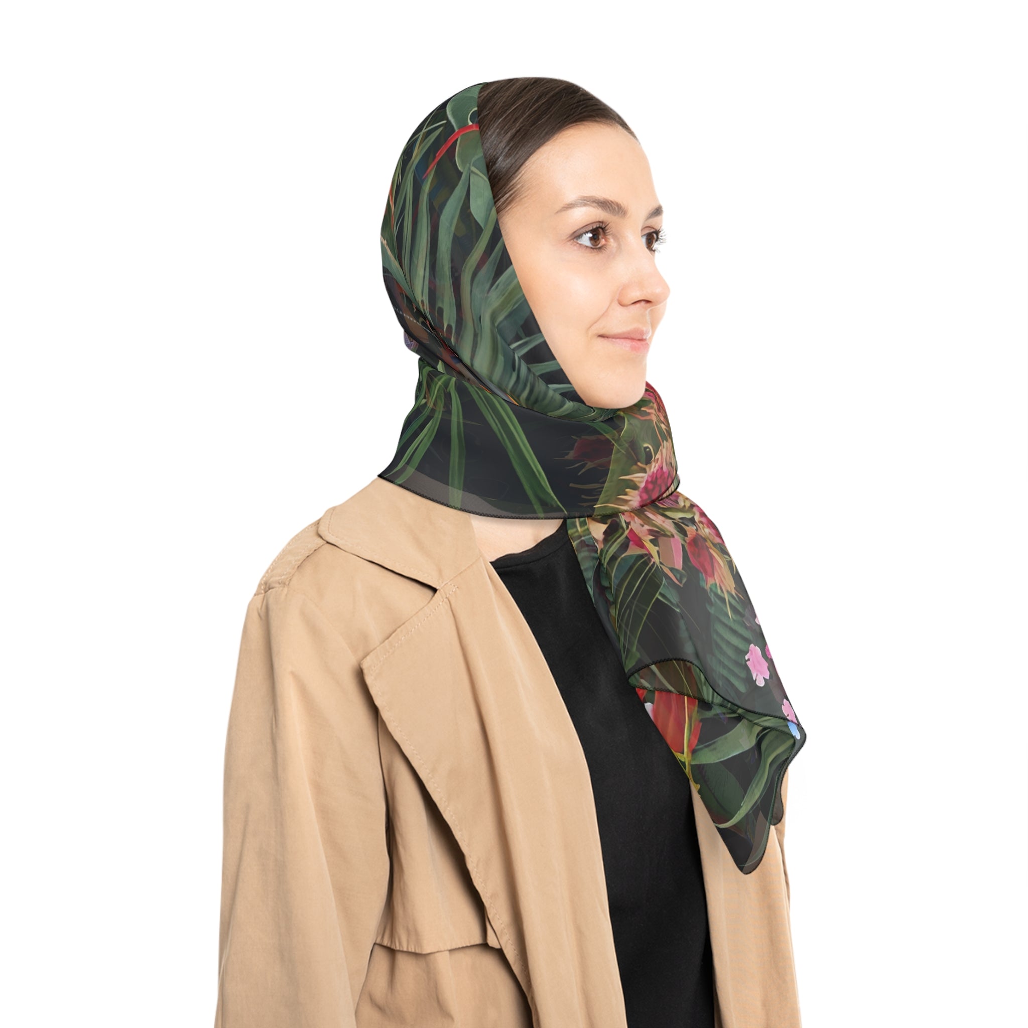 Botanical Flowers Pattern Silk-Look Scarf — Soft Floral Print
