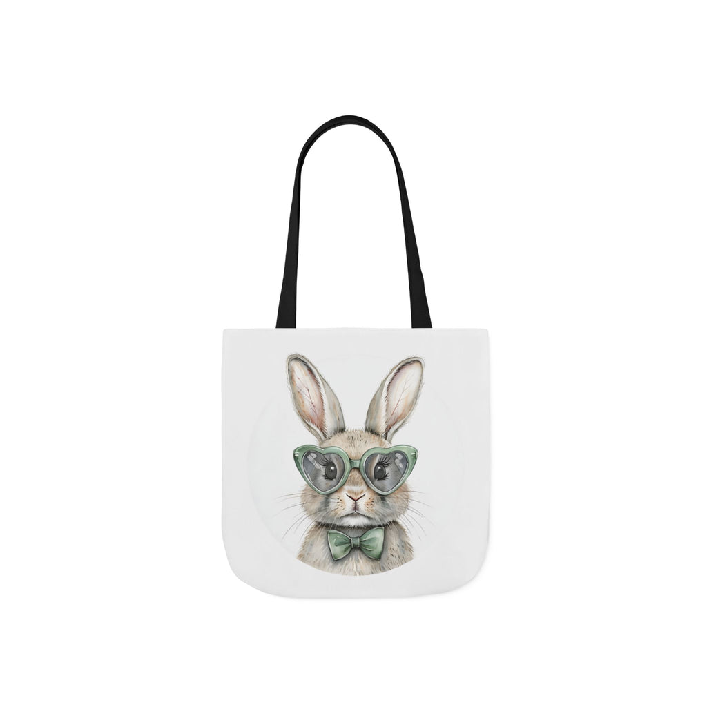 Canvas tote bag with bunny face print and black handles