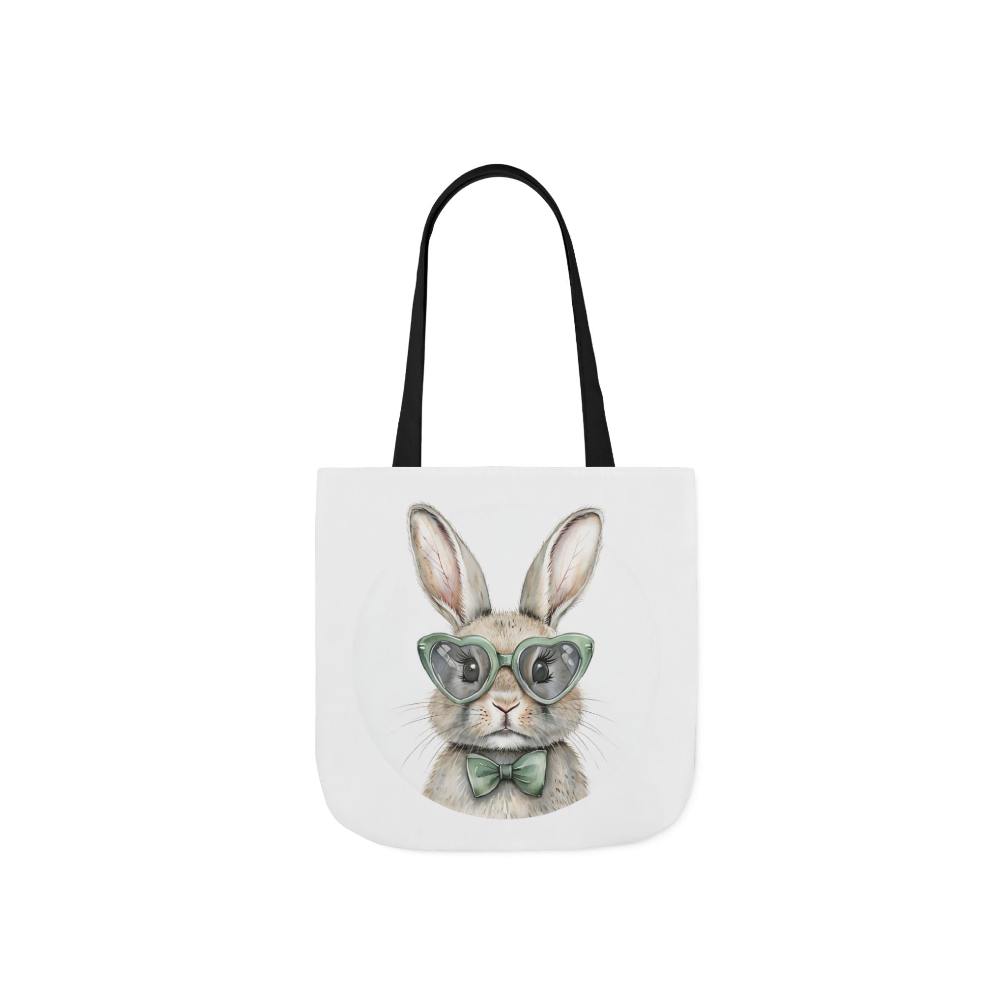 Canvas tote bag with bunny face print and black handles