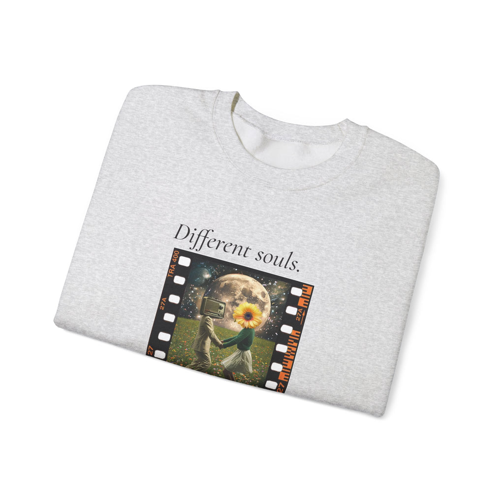 Light gray crewneck sweatshirt with filmstrip graphic on chest