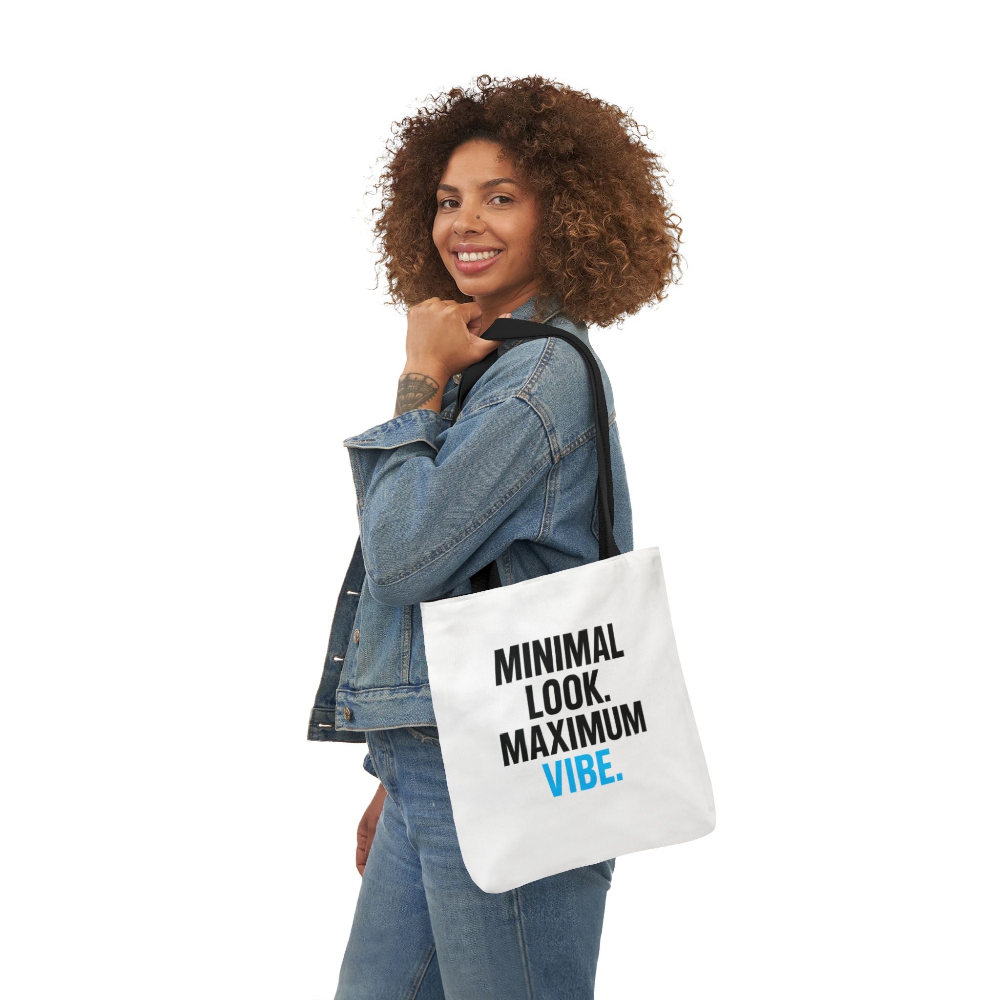 Minimal Look Maximum Vibe Double Sided Print Canvas Tote Bag, Perfect for Eco-Friendly Shopping, Gym, Beach, Travel, Gift