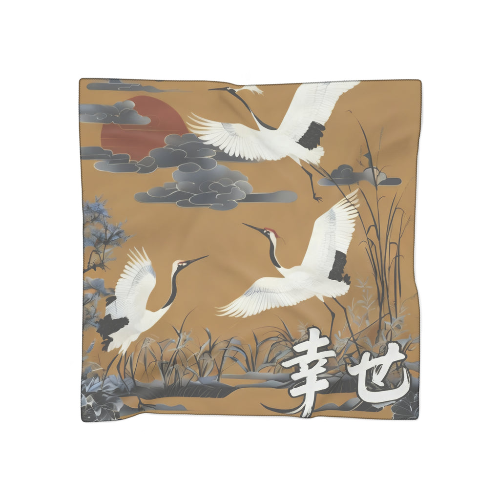 Silk-Look Crane Scarf — Lightweight East Asian Crane Fashion Scarf