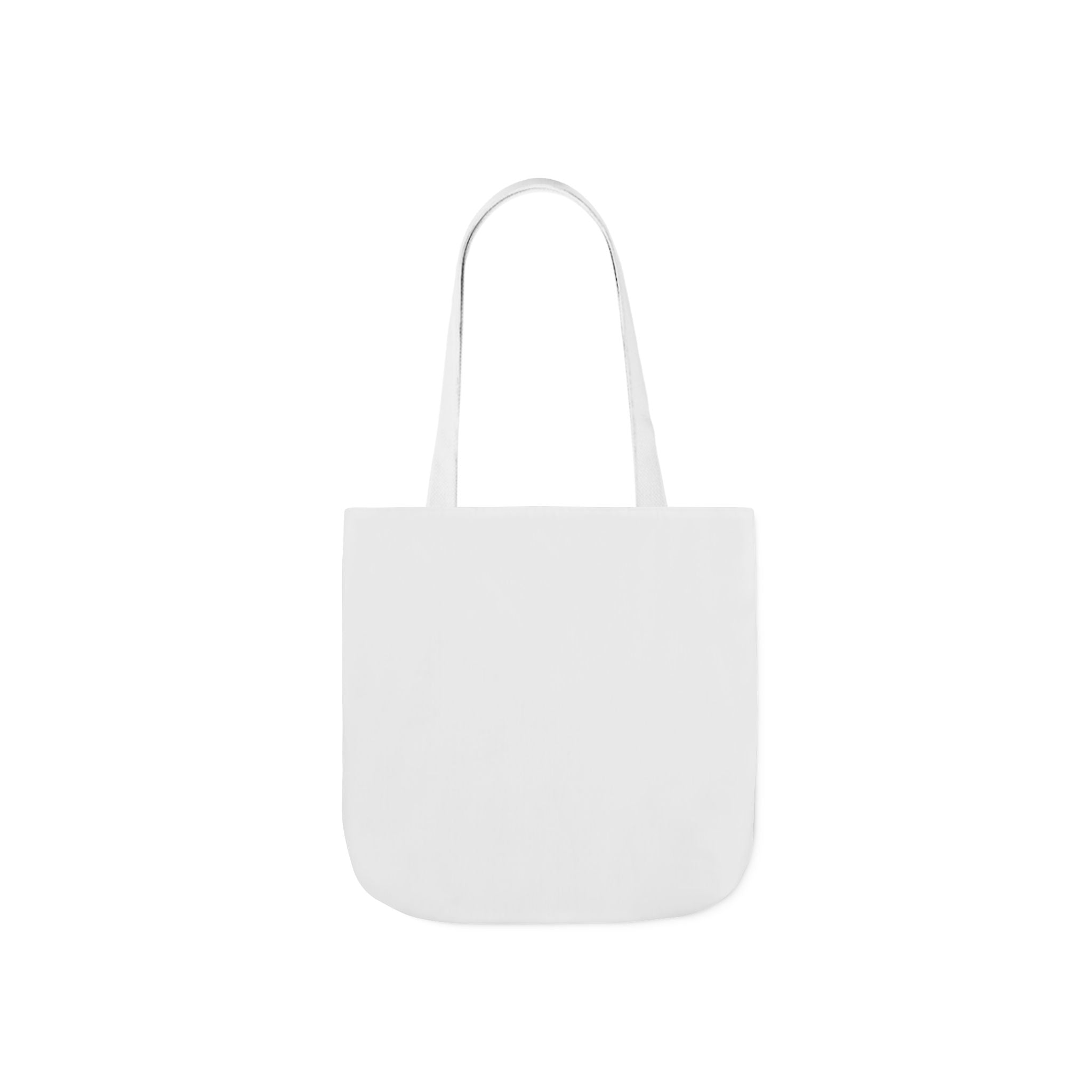 Canvas tote bag with white shoulder strap, plain white front