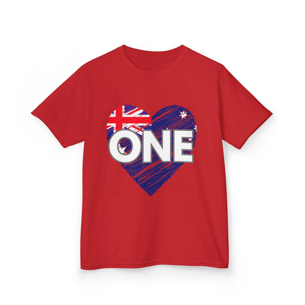 Kids Tee — "ONE" Australia Heart Unity Design (Patriotic Australia Day Shirt)