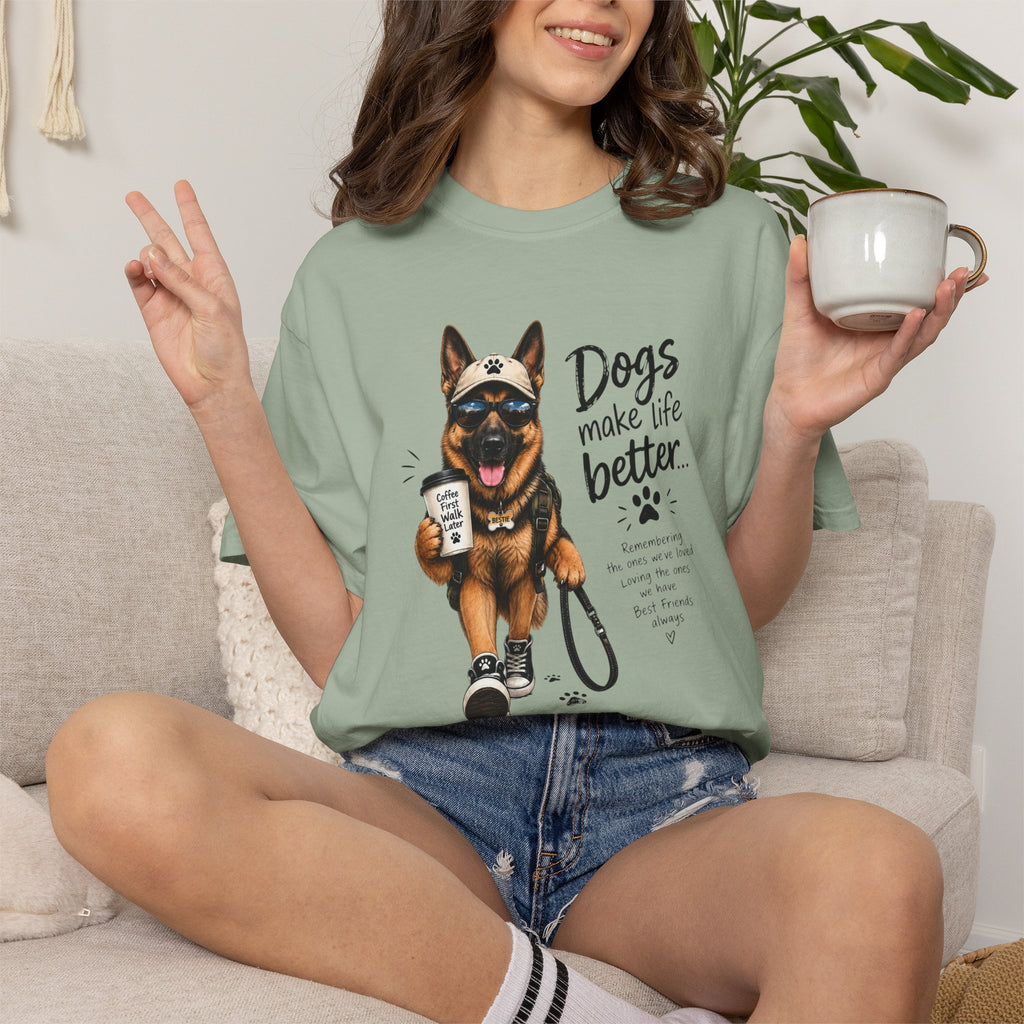 Dog Lovers German Shepherd T‑Shirt — "Dogs Make Life Better" Graphic Tee