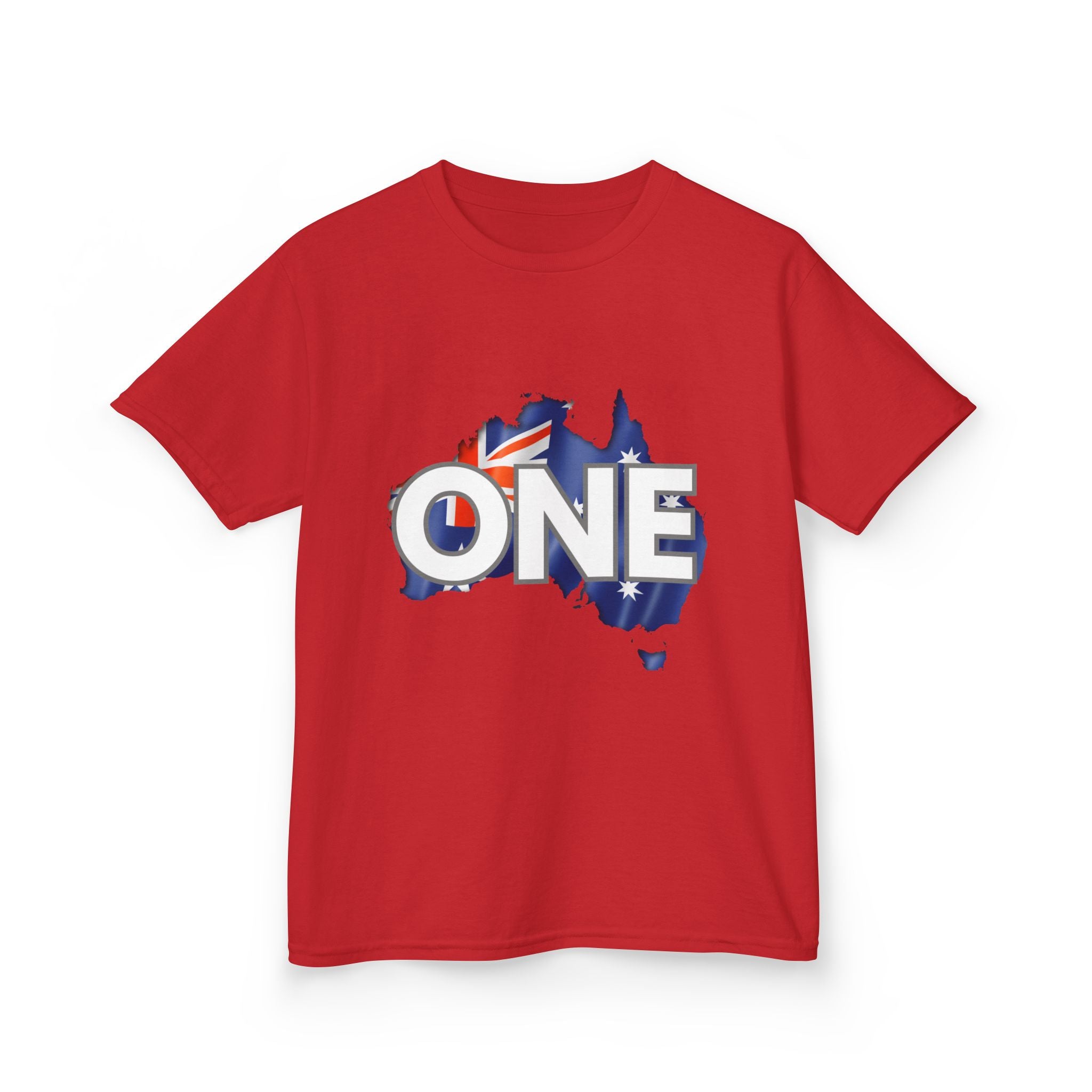 Kids Tee — "ONE" Australia Map Flag Unity Design (Patriotic Australia Day Shirt)