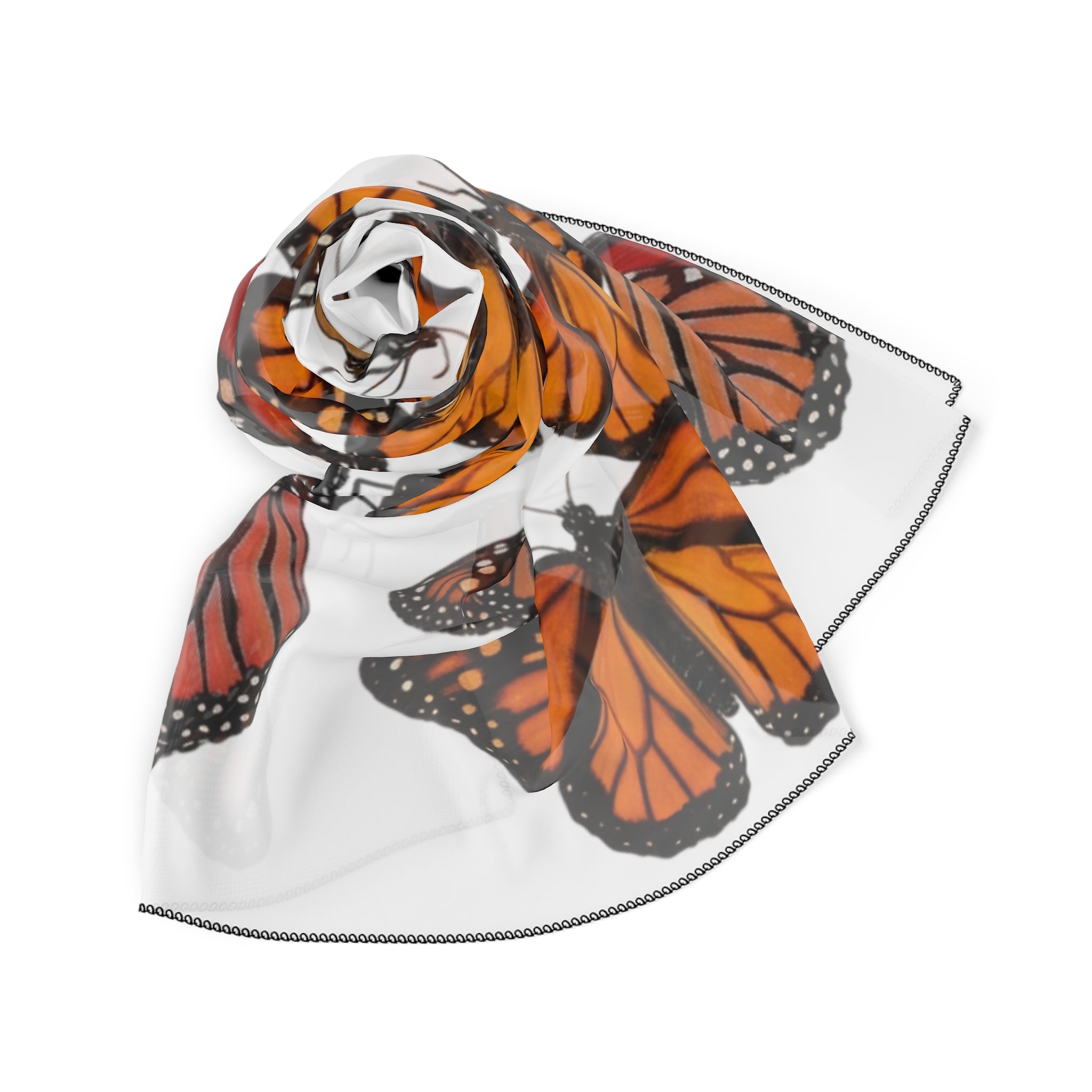 Butterflies Silk-Look Scarf — Butterflies Orange & Black Graphic Print